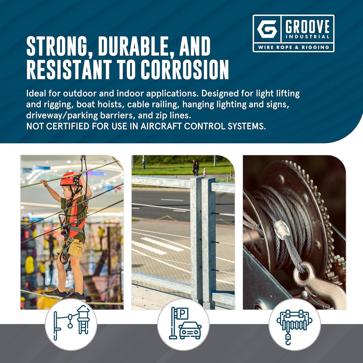 3/16’’ 7x19 Hot Dip Galvanized Aircraft Cable – Steel Wire Rope - 3500 Feet