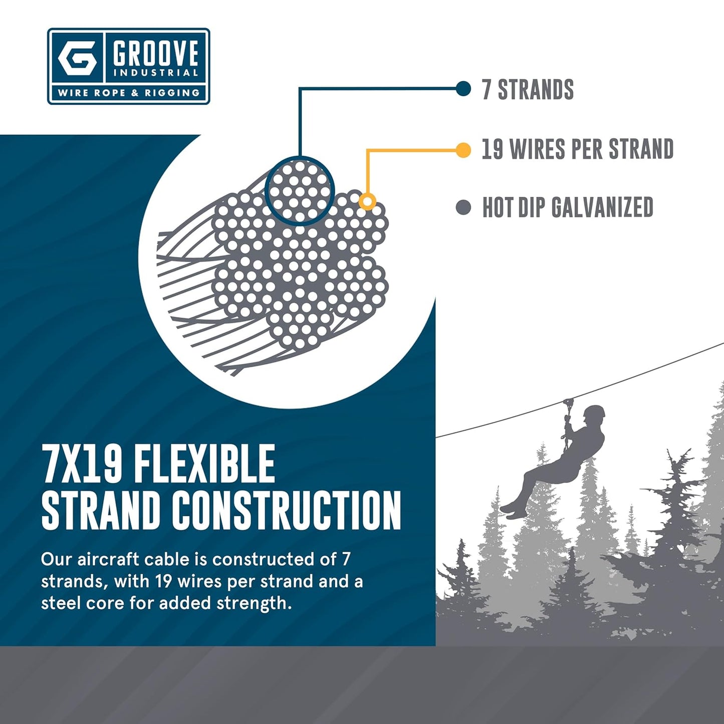 1/8’’ 7x19 Hot Dip Galvanized Aircraft Cable – Steel Wire Rope - 400 Feet