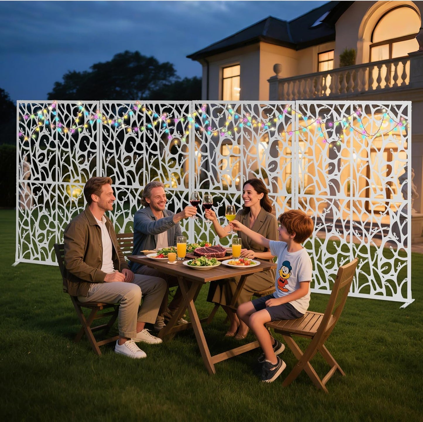 Metal Privacy Screen Outdoor W3.8Ft x H 6Ft Patio Privacy Panels Free Standing Divider Decorative 2 Pack for Balcony Garden Room Lawn Deck(2, White Bird)