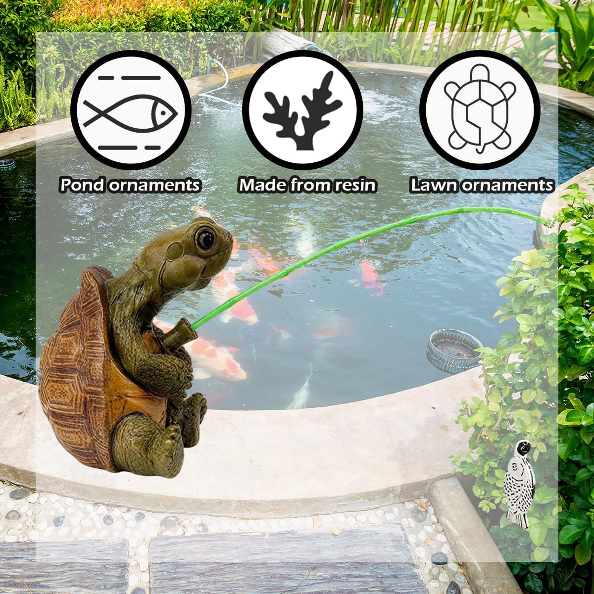 Turtle Fishing Statue 2.4In Cute Resin Fishing Turtle,Pond Decor Water Feature,Turtles Garden Decorations for Backyard Ponds,Patios,Lawn Ornament,Birthday Gift