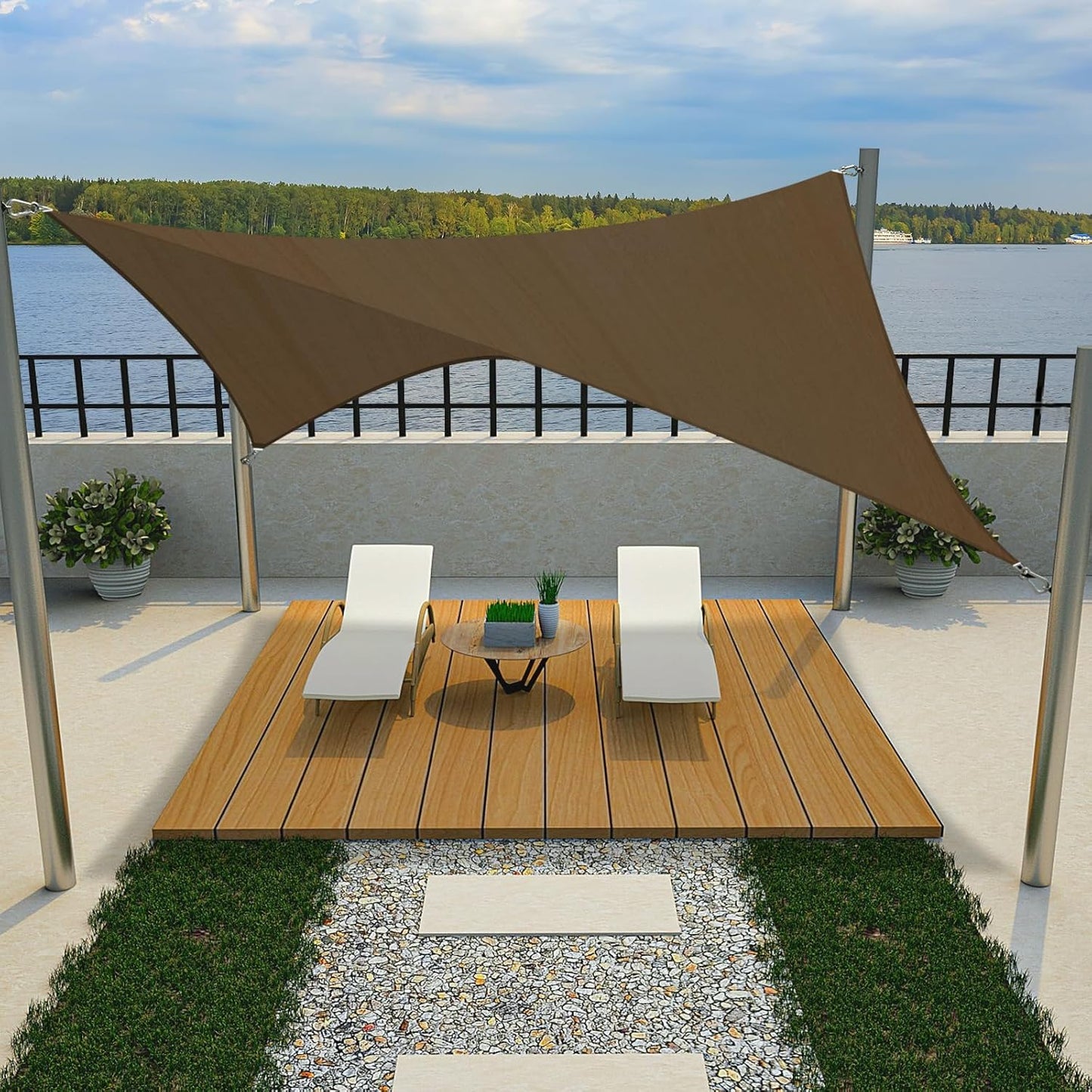 KANAGAWA Sun Shade Sail 13'x20' Brown Rectangle UV Block Canopy Awning Shelter Fabric Cloth Screen for Outdoor Patio Garden Backyard