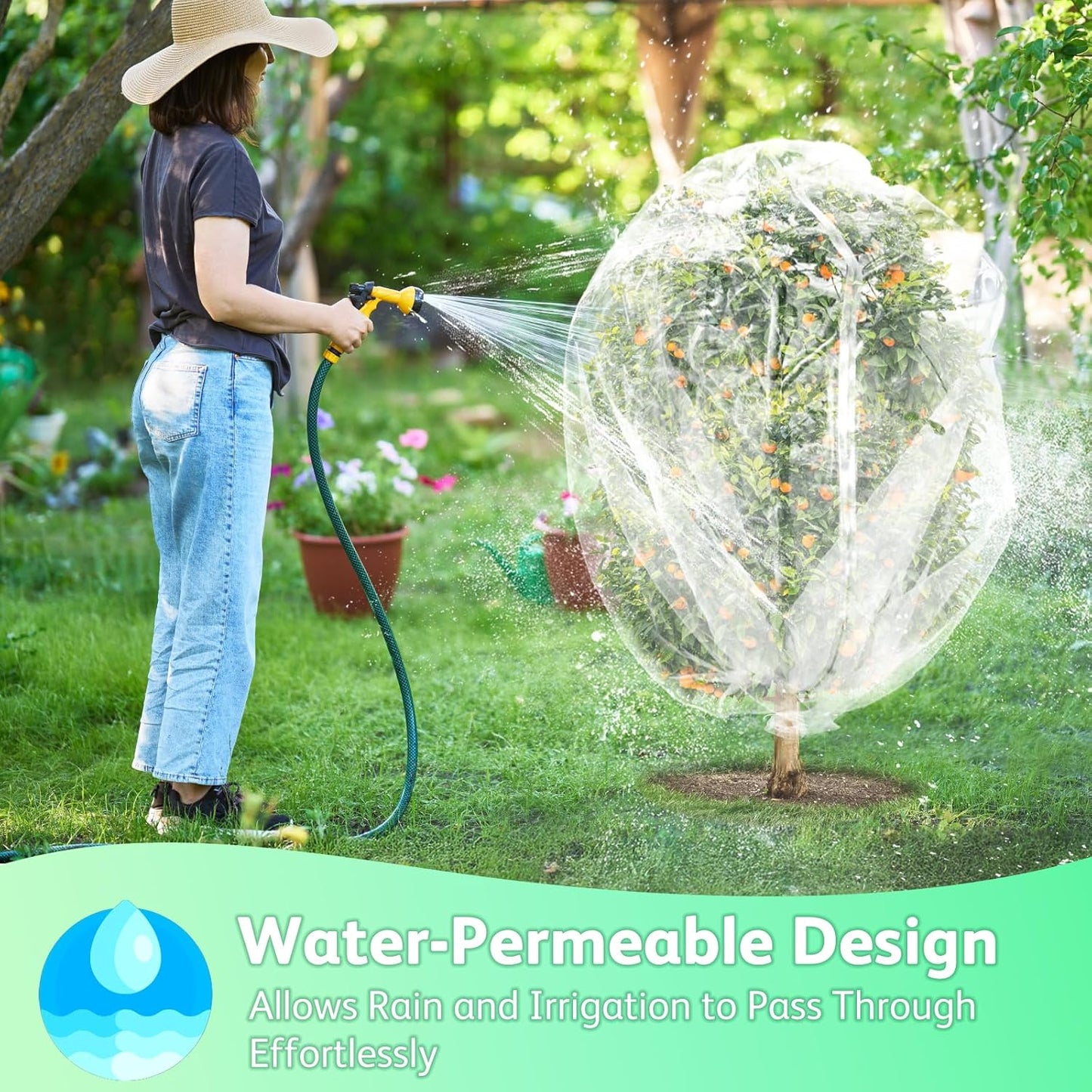 JOJOLEE Fruit Tree Netting for Garden Protection, 2Pcs 7.8 x 7.8FT Insect Bird Nettings with Zipper and Drawstring, Plant Cover Mesh Net Bags for Blueberry Bushes, Tomatoes, Flowers