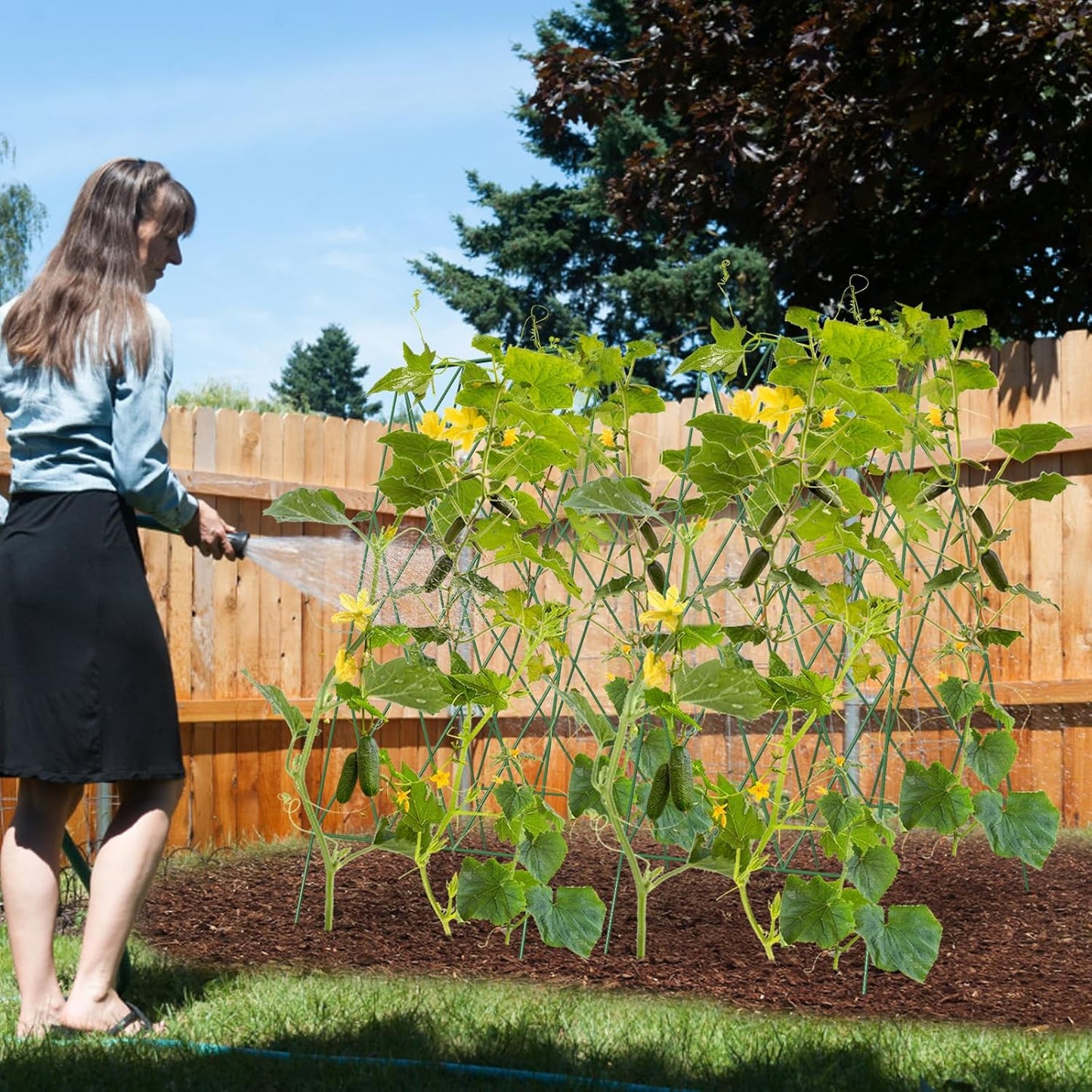 Cucumber Trellis 2 Pack, Foldable A-Frame Garden Trellis for Raised Bed Garden Grow Support with Plant Support Clips, Twist Ties, Plastic Ties, for Cucumber,Tomato, Climbing Plants and Flowers