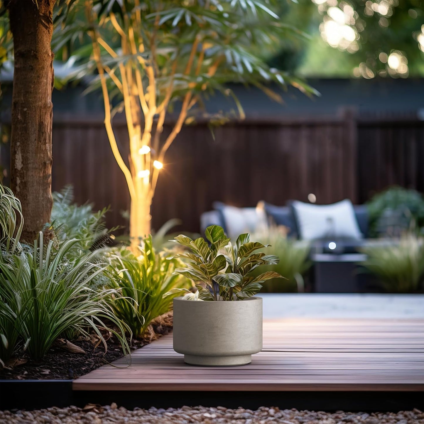 Kante 12.6 Inch Dia Concrete Planter, Round Pedestal Design Garden Pot for Indoor Outdoor Plants, Modern Flower Pot with Drainage Hole, Weathered Concrete Finish with Forest Green Interior