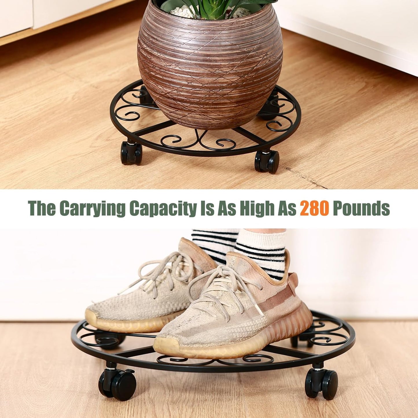 3 Packs 18” Plant Caddy with Wheels Metal Plant Stand on Wheels for Indoor and Outdoor Plants Rolling Plant Stand with Casters Heavy Duty Plant Dolly Roller Caddy, Black