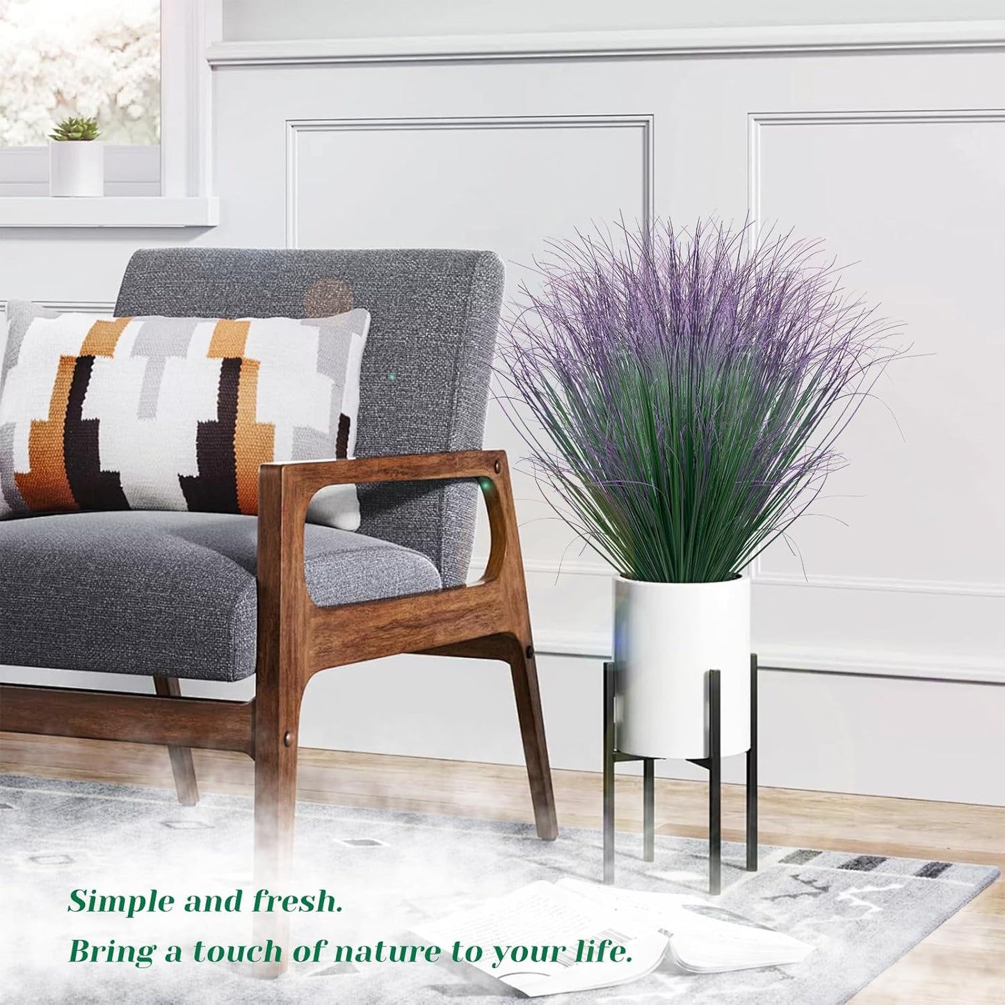 36Pcs Artificial Grass Plants, Faux Shrubs Wheat Grass, Artificial Tall Grass Fake Plants for Outdoor Decor,Artificial Greenery Stems Weed for Room Indoor Home Decor（Green Purple Tail）