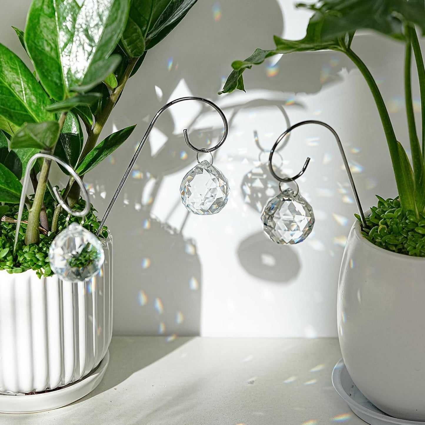 HDCRYSTALGIFTS 9 Pieces 30mm Crystal Ball Prisms Suncatchers with 7.5’’ Small Trellis for Mini Potted Plants Accessories Indoor Fairy Garden Sun Catchers Gift for Plant Lovers (Sliver Stakes)