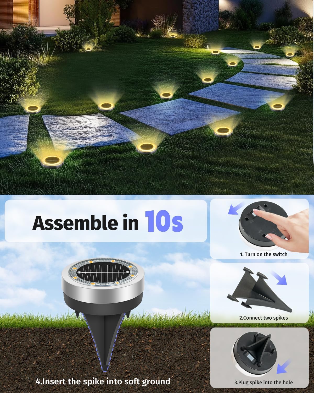 Mini Solar Ground Lights Outdoor 32 Pack Waterproof Upgraded Anti-Rust Solar Flat Garden Lights Stainless Steel Solor Powered Disc Landscape Light for Pathway Walkway Yard Lawn Patio-Warm White