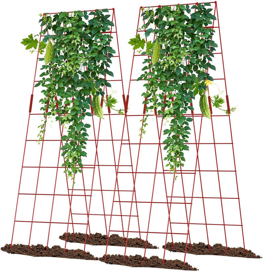 Cucumber Trellis 2 Pack, 59" H Foldable A-Frame Garden Trellis for Raised Bed Garden Grow Support with Plant Support Clips, Twist Ties for Cucumber,Tomato, Climbing Plants and Flowers