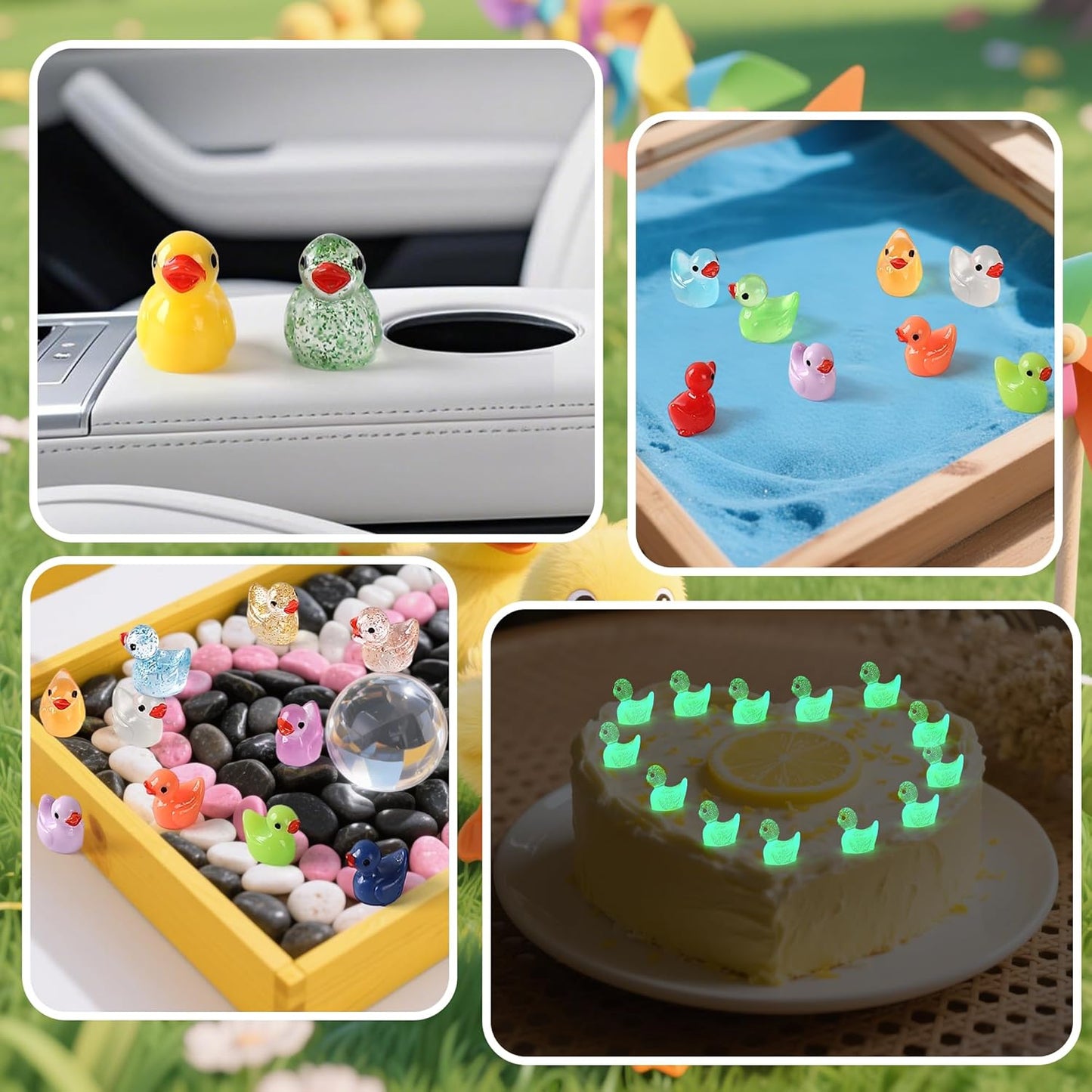 90 Pack Tiny Ducks Little Mini Resin Animals Figures Glitter Plastic Small Duck Glow in The Dark Miniature Garden Figurines Bulk for Micro Fairy Garden Hide Landscape Accessories Decor Aquarium