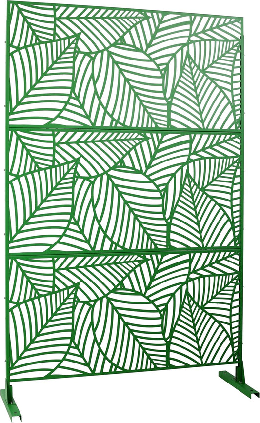 Metal Privacy Screens 76" H Outdoor Privacy Screens Panels Outdoor and Indoor Leaf Pattern Divider Freestanding Decorative Privacy Fence Panels for Balcony Patio Garden, Green