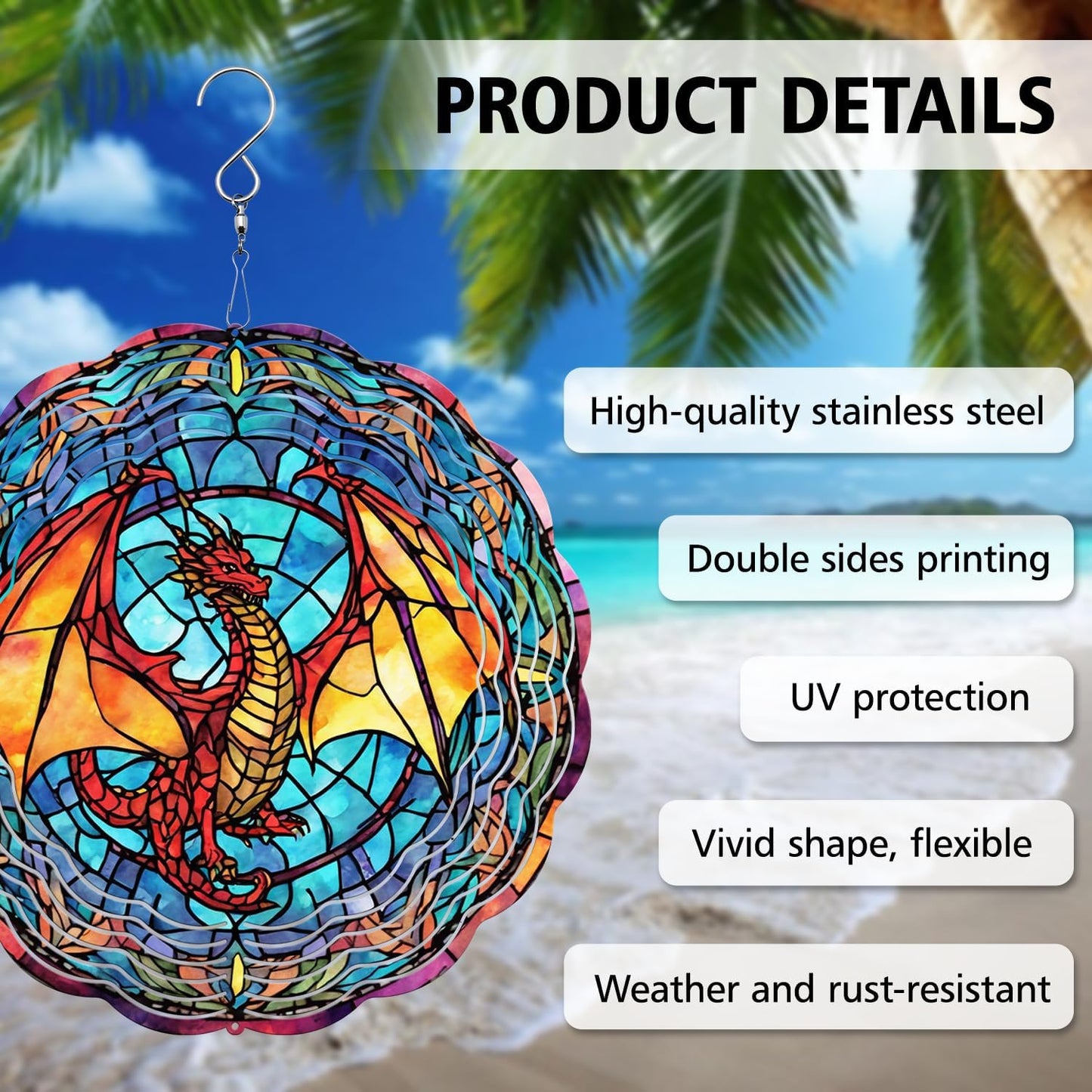 Dragon Wind Spinner, Dragon Wind Spinner Hanging for Yard and Garden, Unique Gift Wind Spinner, 3D Hanging Wind Spinner Outdoor, Cute Dragon Wind Spinner