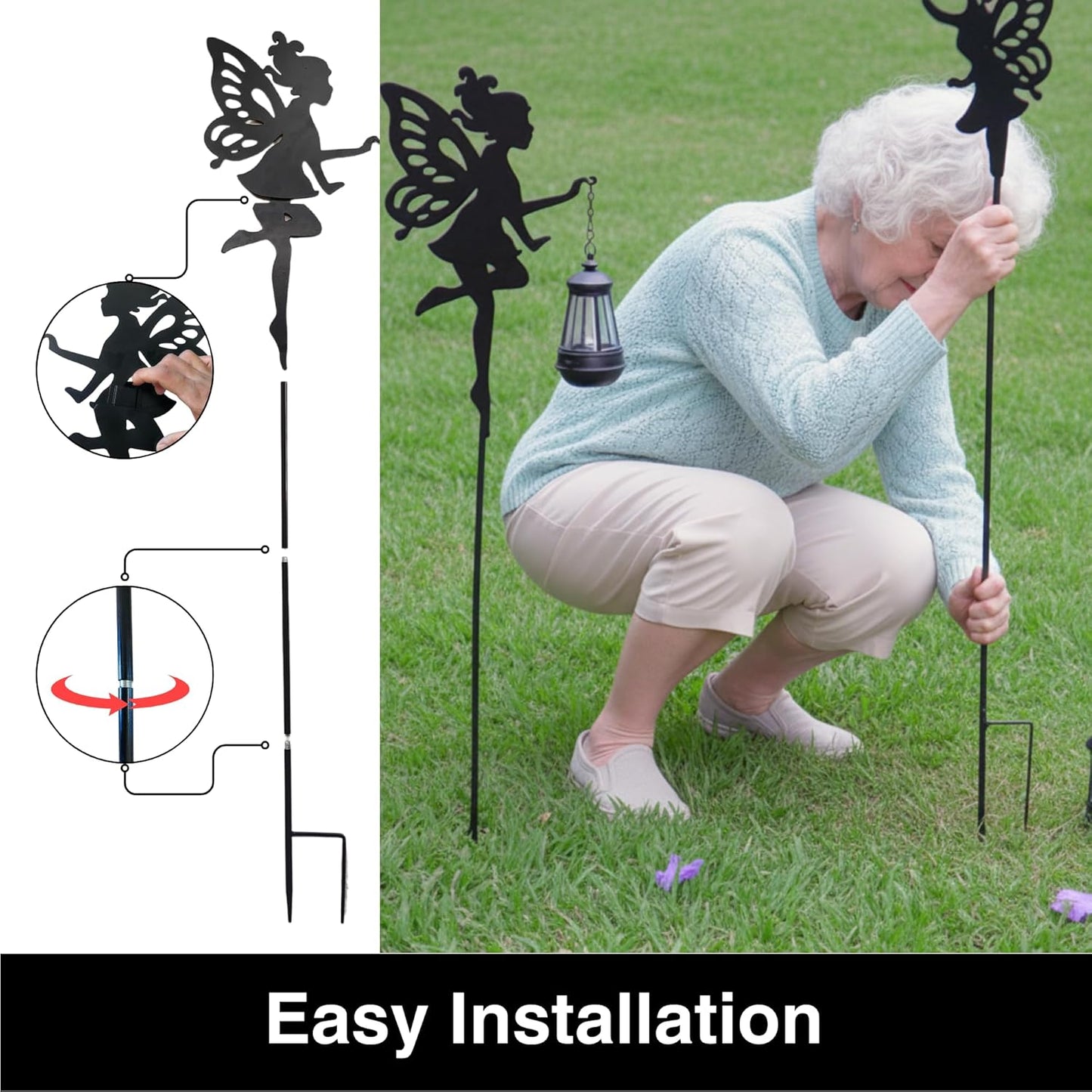 Fairy Garden Accessories Lawn Ornaments 1 Pair - Solar Lights Halloween Decorations Outdoor Garden Statue, Metal Stakes Decorative Figurines for Yard Decor, Patio (Type A Warm Lighting)