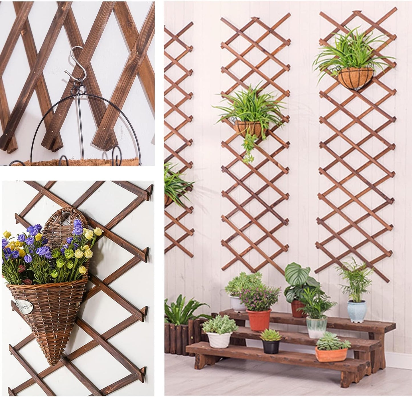 Wooden Lattice Panels for Outside 4Pack, 75"x11.8" Expandable Wood Lattice Fence Wall Garden Trellis Frame for Climbing Plants Outdoor Vine Ivy Rose Patio Room Decorative