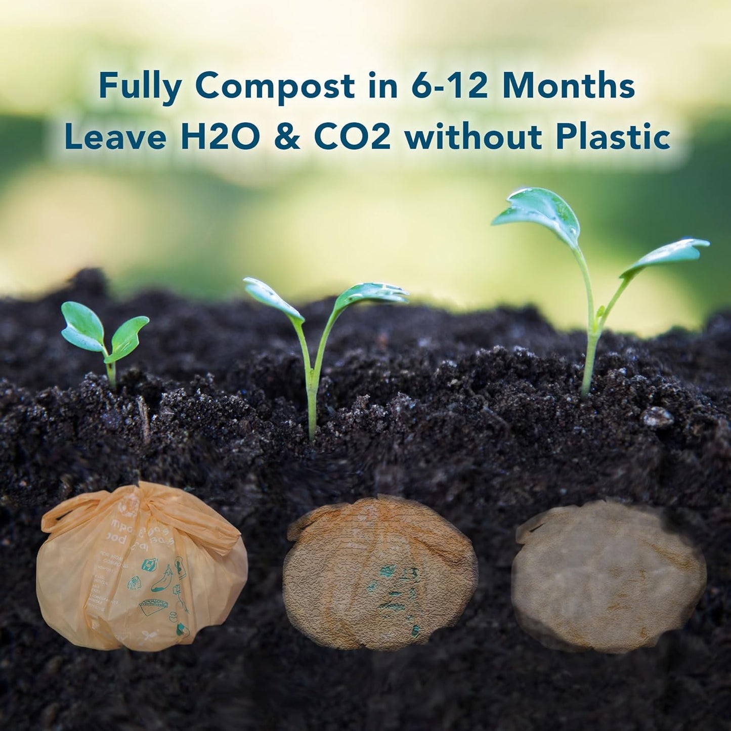 1.6 Gallon Compostable Handle Tie Garbage Bags, Small Trash Bags for Countertop Bin, Extra Thick 0.63 Mils, Certified US BPI ASTM D6400, 6 Liter, 100 Count