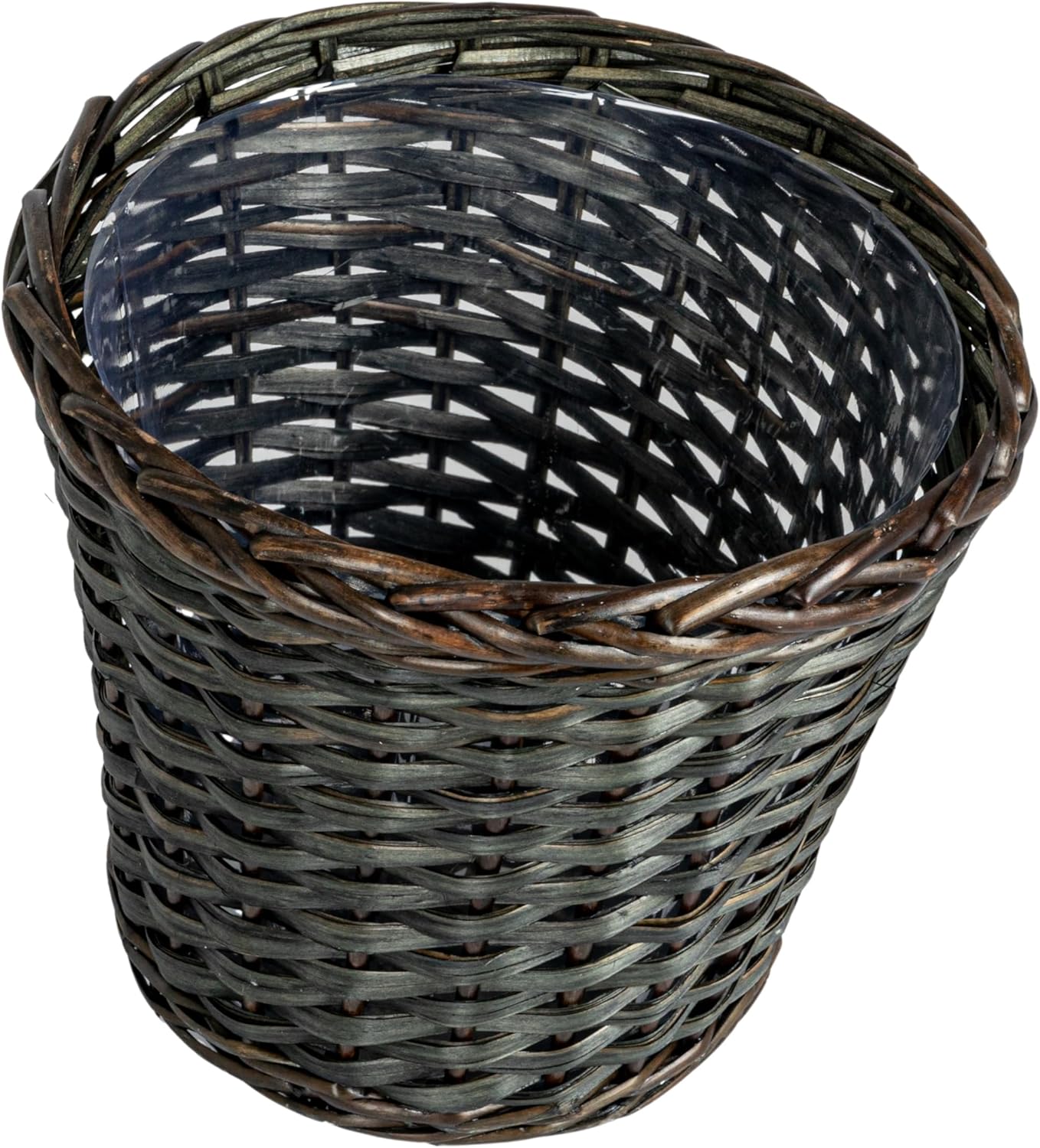 Household Essentials Woven Willow Waste Basket with Plastic Liner, Blue/Grey