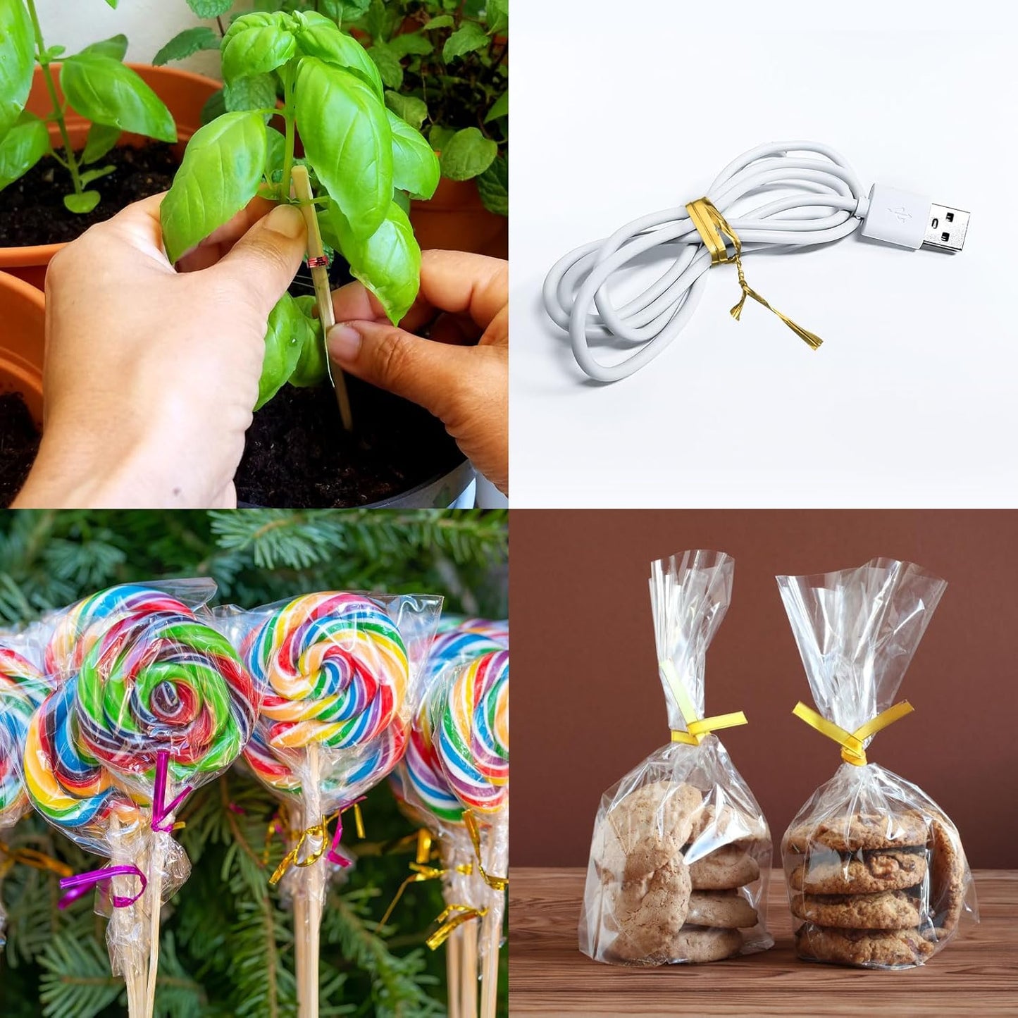 HARFINGTON 800pcs Bag Twist Ties 6" Reusable Plastic Metallic Twist Ties Wire Cable Ties for Party Bread Candy Cake, Gold Tone