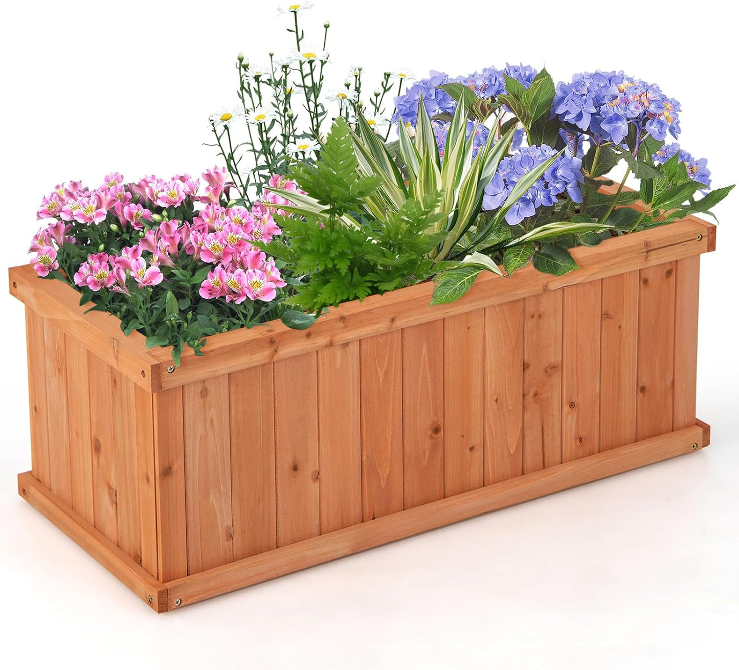 HAPPYGRILL Raised Garden Bed, Outdoor Elevated Flower Box w/ 4 Drainage Holes & Detachable Bottom Panels, Wood Planter Box for Vegetables Flowers Herbs & Fruits Growing, 31” x 14” x 12”