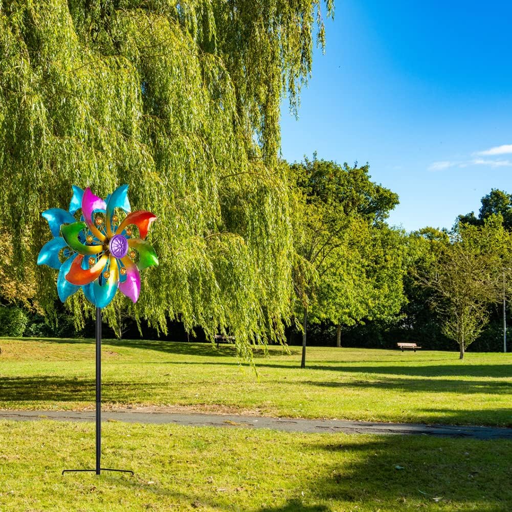 DREAMYSOUL Wind Spinner Outdoor Metal, 37" Kinetic Wind Spinners Colorful Wind Sculpture Yard Art for Garden Patio Lawn Decor