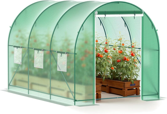 Greenhouse, 10’x7’x7’ Walk-in Greenhouse Heavy Duty Tunnel Green House with 6 Ventilated Mesh Windows & Zippered Roll-up Door, Large Plant Garden Hot House Outdoor with Reinforced Frame