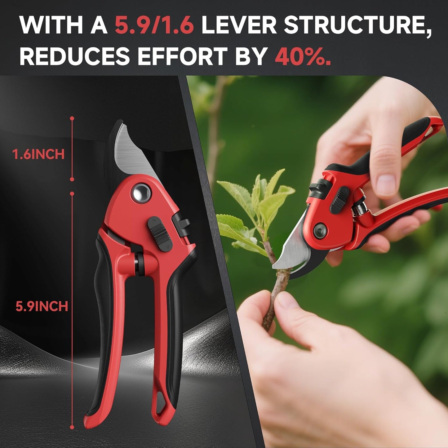 8-Inch Professional Pruning Shears - SK5 Steel Blades, Non-Stick Coating, Ergonomic Design, Suitable for Thick Branches, Safety Lock