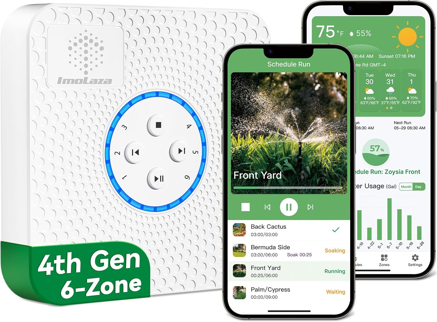 ImoLaza ET Master 4 Gen Smart Sprinkler Controller: Upgraded 6-Zone WiFi Irrigation Controller with Automated Watering, App Control, Smart Weather Skips and Fault Alerts
