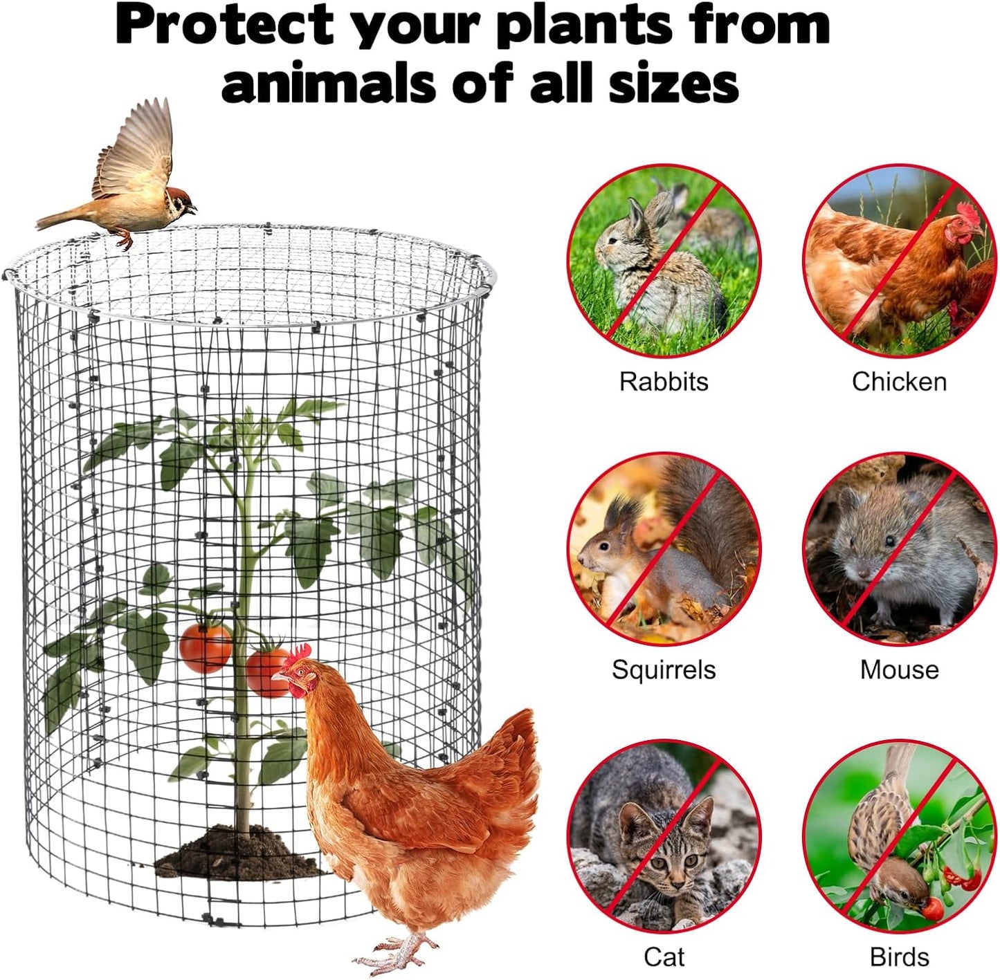30 Pcs 24'' x 12'' Large Wire Plant Protector from Animals With Metal Cover, 10 Pack Metal Plant Cage Chicken Wire Cloche with 10Pcs Metal Covers to Keep Animals Out, Garden Protection Bunny Barricade
