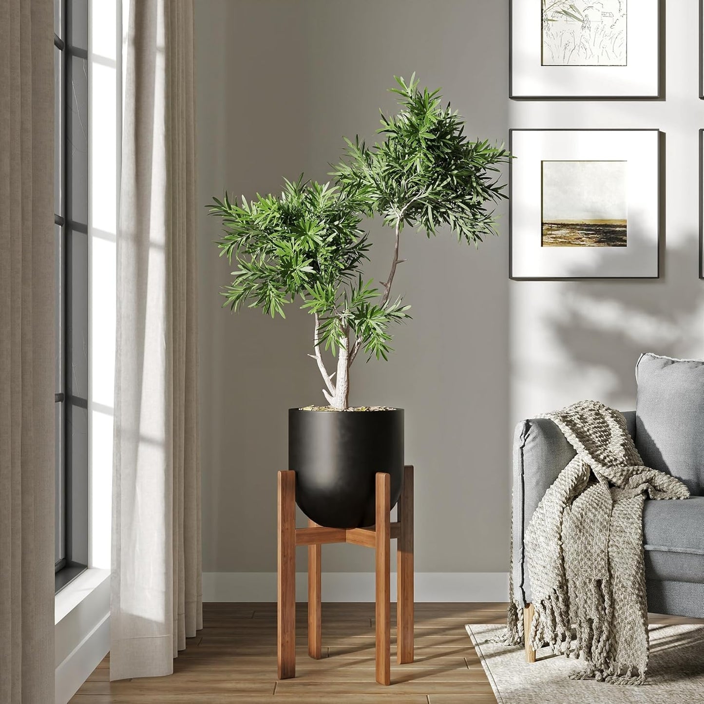 DTY Signature Mount Antero Lightweight and Durable Modern Fiberstone Bullet Shaped Planter Indoor & Outdoor Drainage Hole & Rubber Plug Weather Resistant, 12" H x 12" Dia, 10.2" Opening - Small, Black