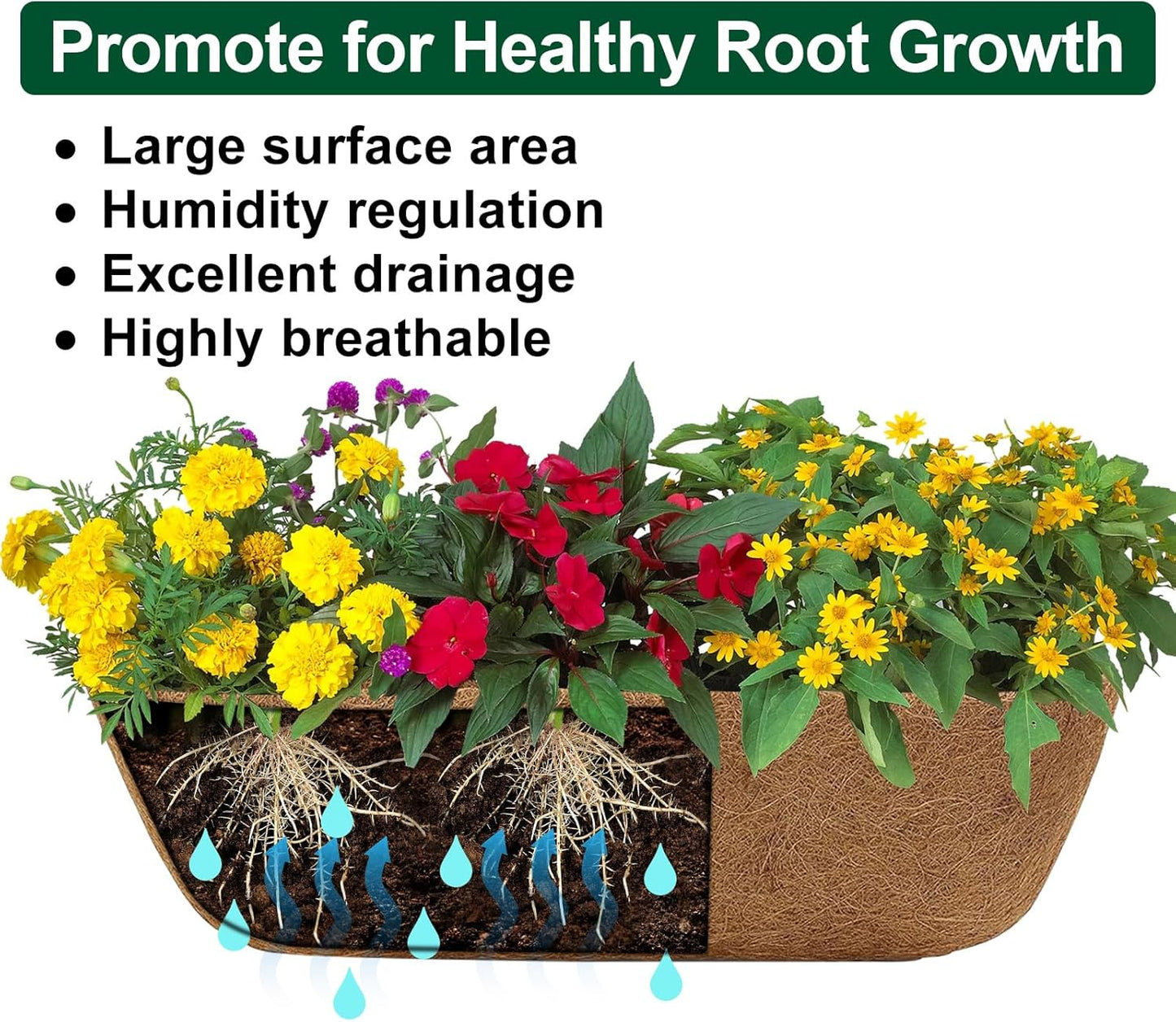 DUNCHATY Railing Planter Window Box - 4 Pack 24" Horse Trough Planter with Coco Fiber Liner - Deck Balcony Rail Planter for Porch Fence Patio Outdoor