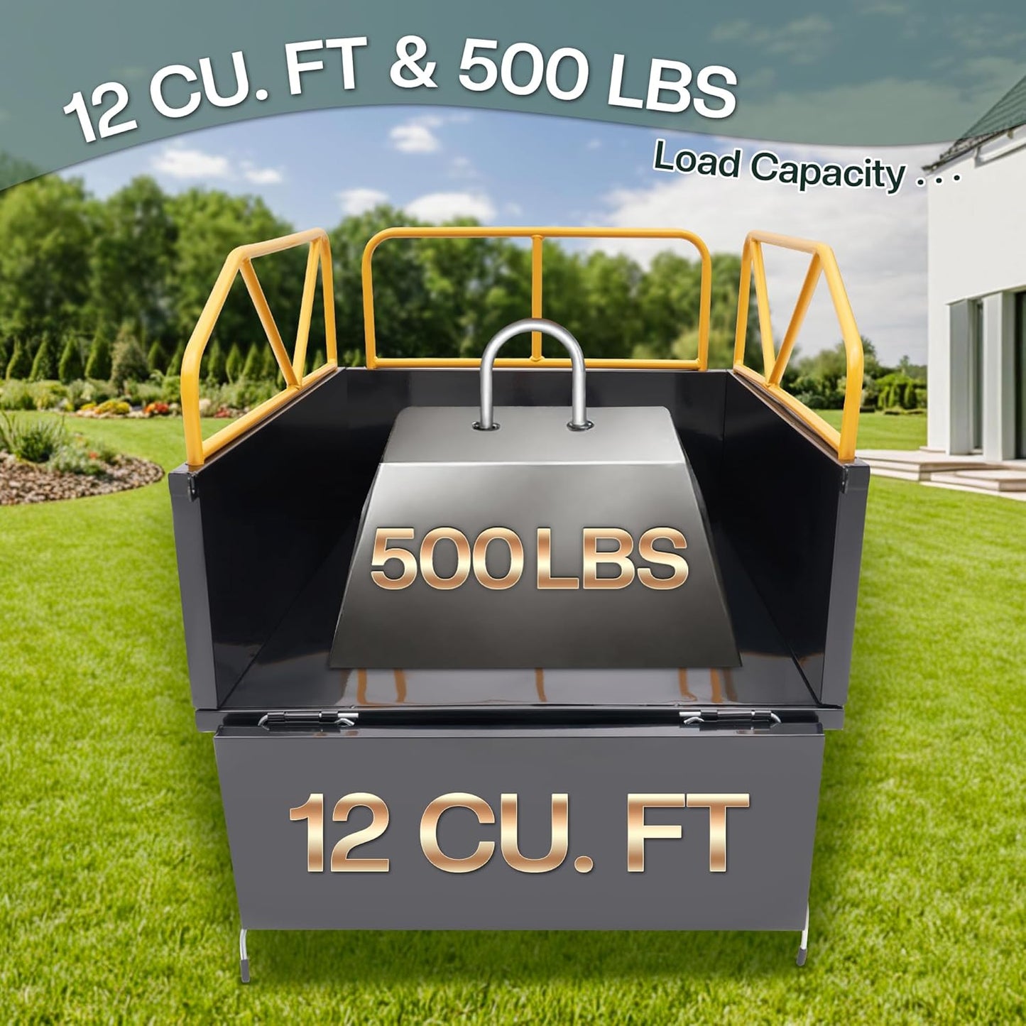 Jocisland Garden Utility Trailer, 500Lbs 12 Cu.Ft ATV UTV Trailer Tow Behind Dump Cart with Removable Sides, Rear Hitch & Convenient Handle, Outdoor Lawn Mower Cart for Tractor