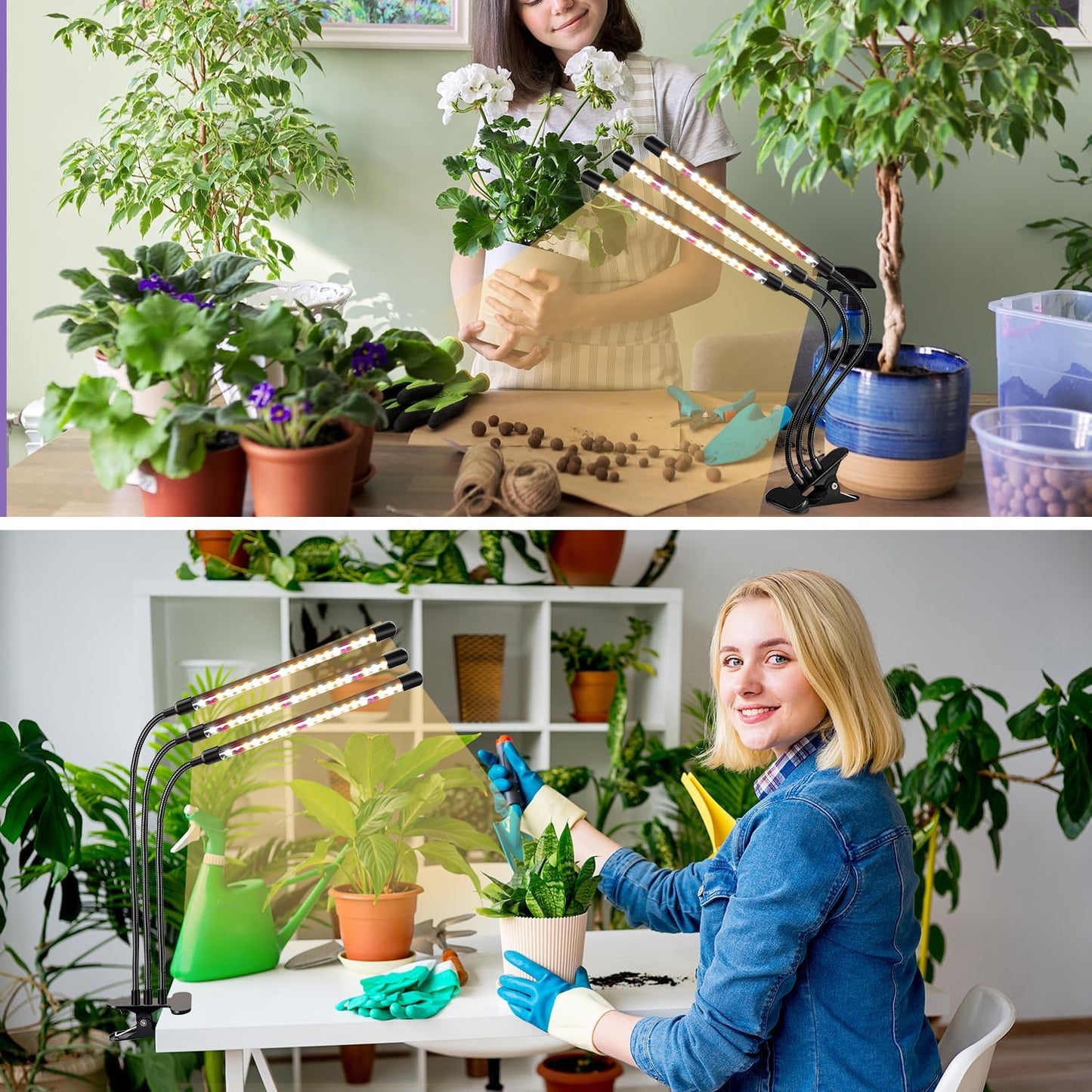 3head Plant Lights for Indoor Growing, Grow Light for Indoor Plants, Full Spectrum Growing Lamps with Clip, Auto ON & Off Timer 3/9/12H, 3 Switch Modes, 10-Level Dimmable Brightness