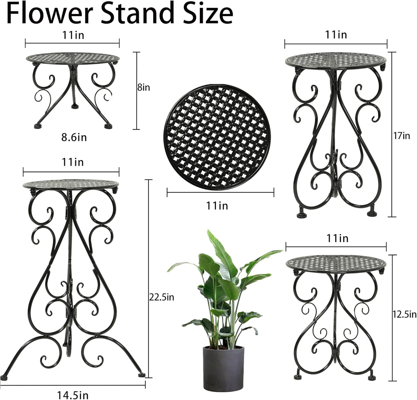 4-Pack Metal Plant Stand for Indoor Outdoor, Heavy Duty Flower Pot Stands for Multiple Plants, Rustproof Iron Planter Holder Display Shelf for Patio Home Garden Porch Balcony(Black)