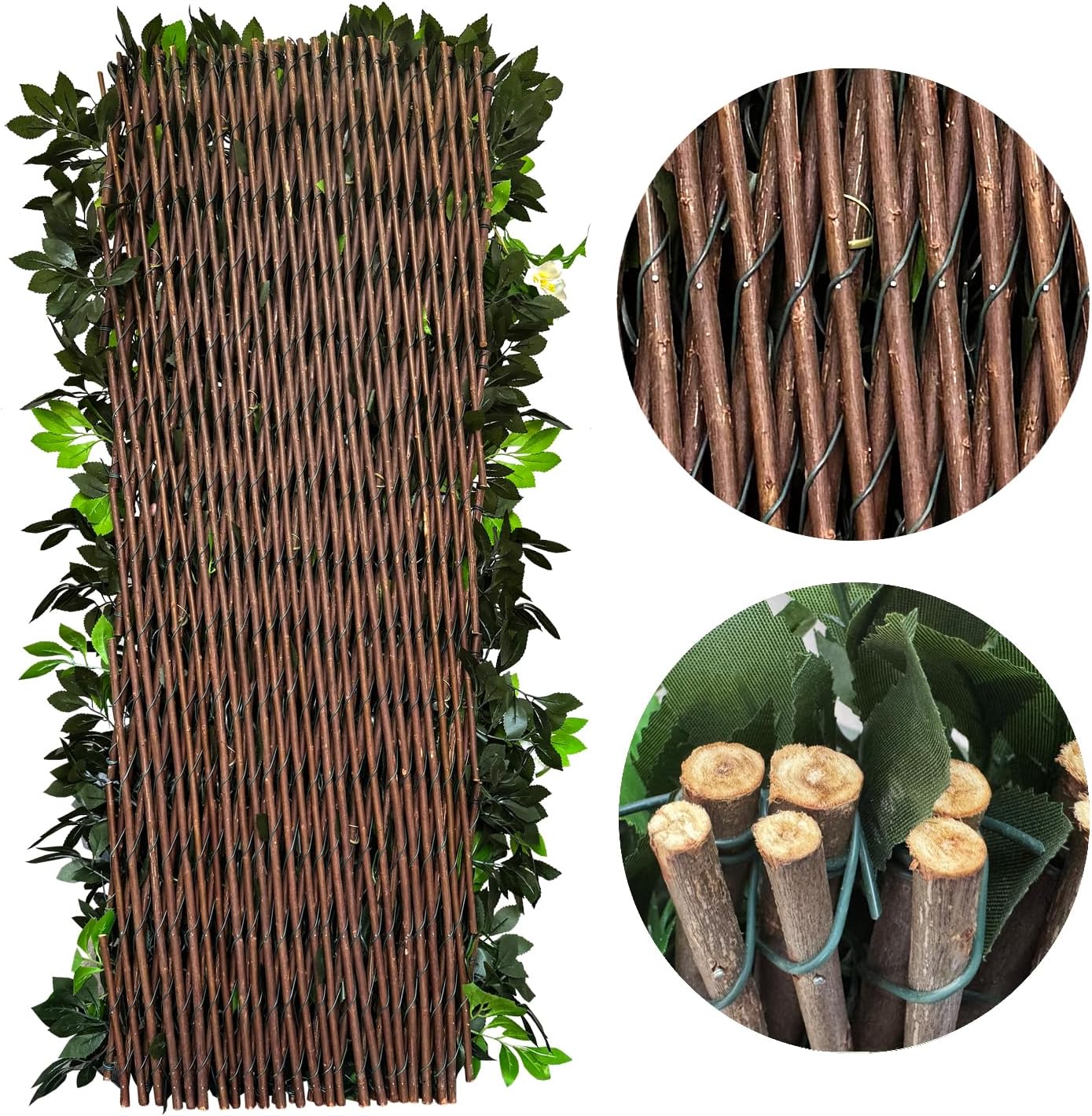 Expandable Fence Privacy Screen for Balcony Patio Outdoor,Decorative Faux Ivy Fencing Panel,Artificial Hedges (Single Sided Leaves) (1, Branches -White Fowers)