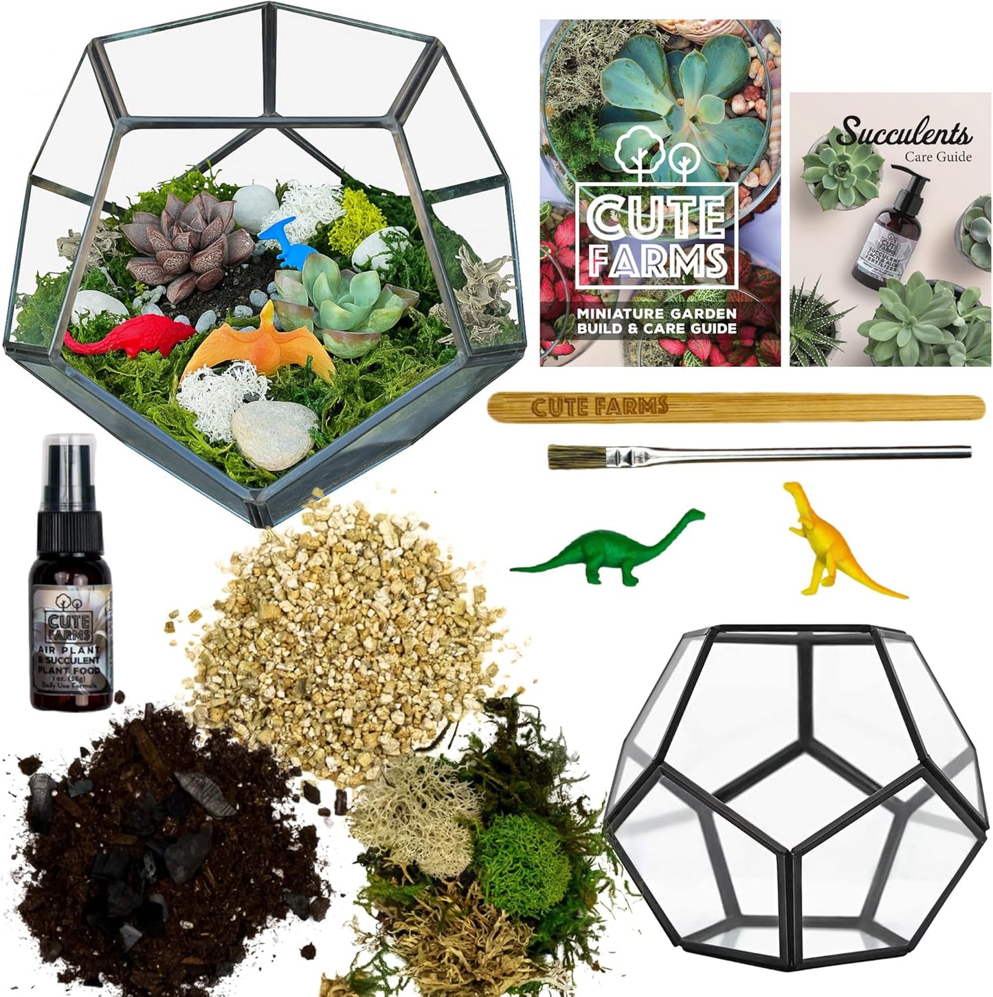Cute Farms Glass Terrarium Kit | Just Add Your Own Plants (Geometric Glass)