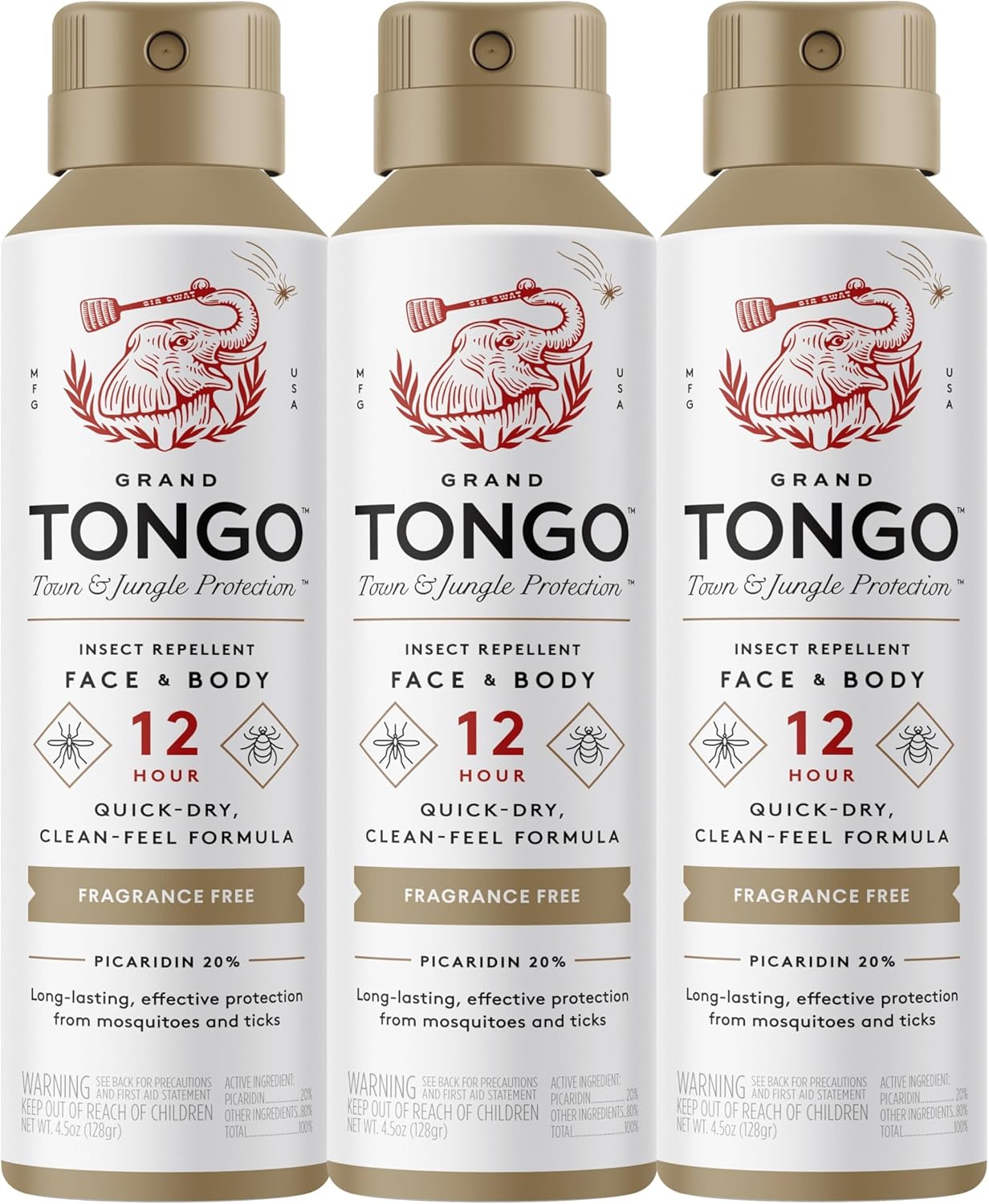 Fragrance Free Insect Repellent, 12-Hour Mosquito & Tick Protection, Picaridin-Based, Water-Based, Lightweight, Quick-Drying, DEET Alternative, Face & Body Use, 3 Pack