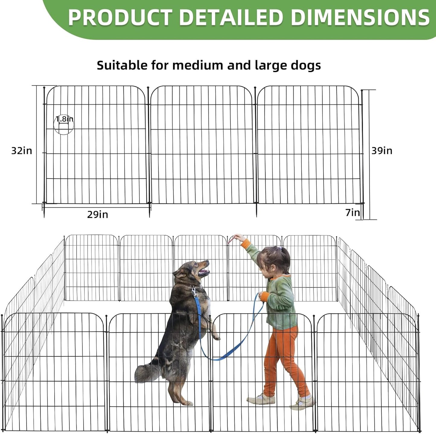 Decorative Garden Fence, 10 Panels 32 in(H) X 23.6 ft(L) Rustproof Metal Wire No Dig Dog Fence Outdoor for Yard, Temporary Tall Garden Fence Animal Barrier Decor for Yard & Patio