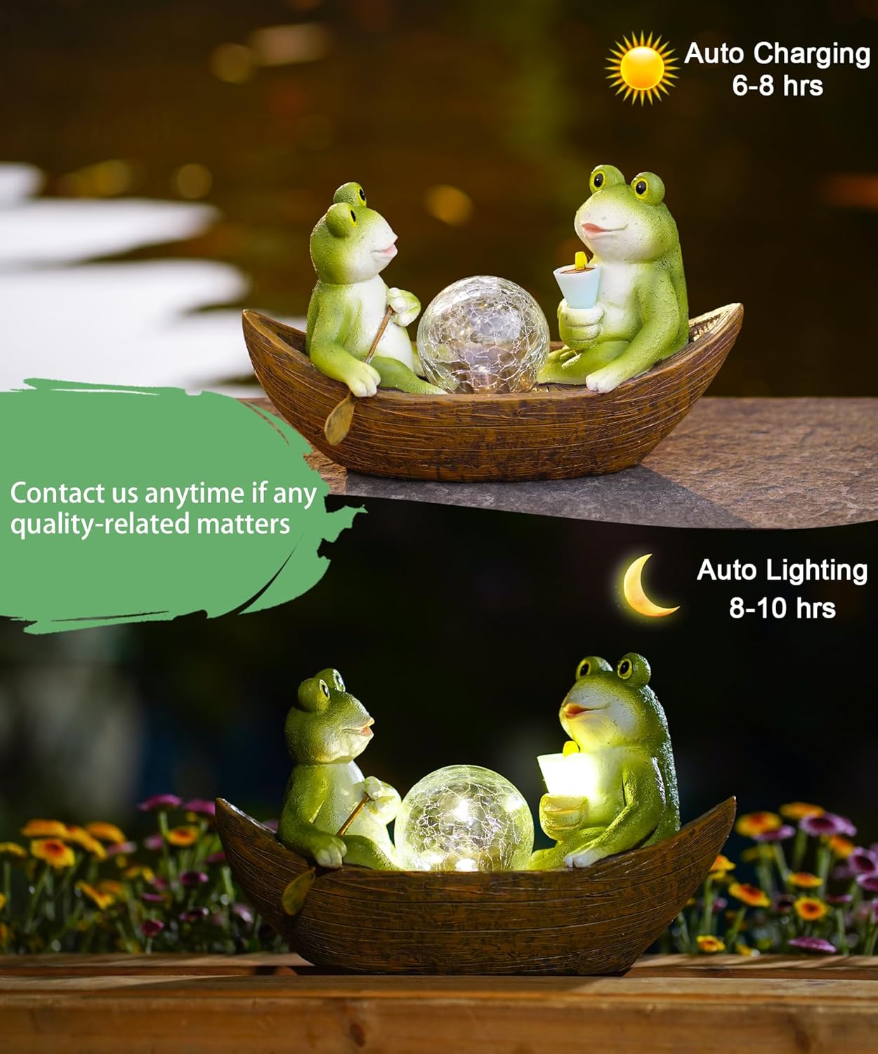 Solar Frogs Boating Statue Garden Decor: Outdoor Sculpture Lights Decorations Art Ornament Yard Lawn Backyard - Ideal Gifts for Women Mom Grandma