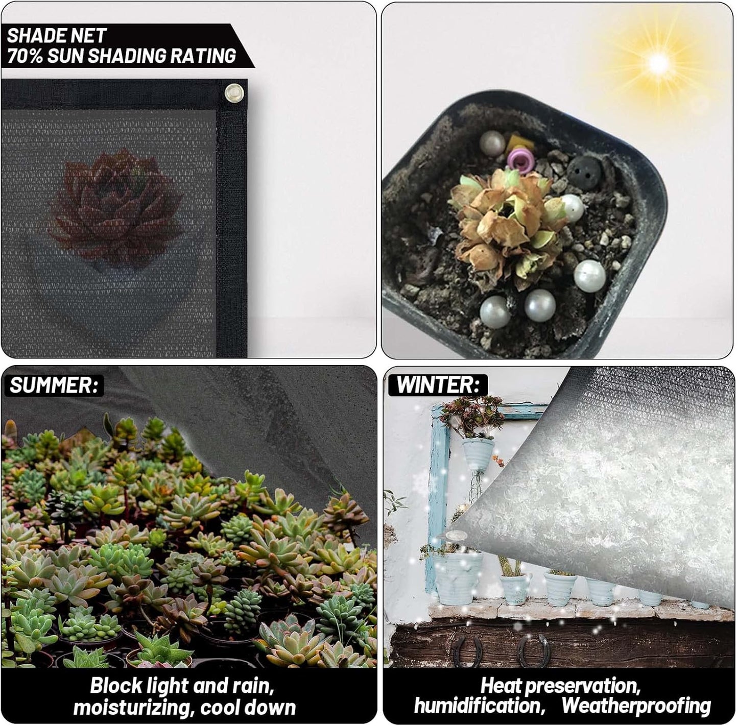 Cool Area 70% Sun Shade Cloth Mesh Tarp with Grommets for Plant Cover 8x10ft Patio Canopy Garden Pergola Greenhouse Car Barn Kennel Black