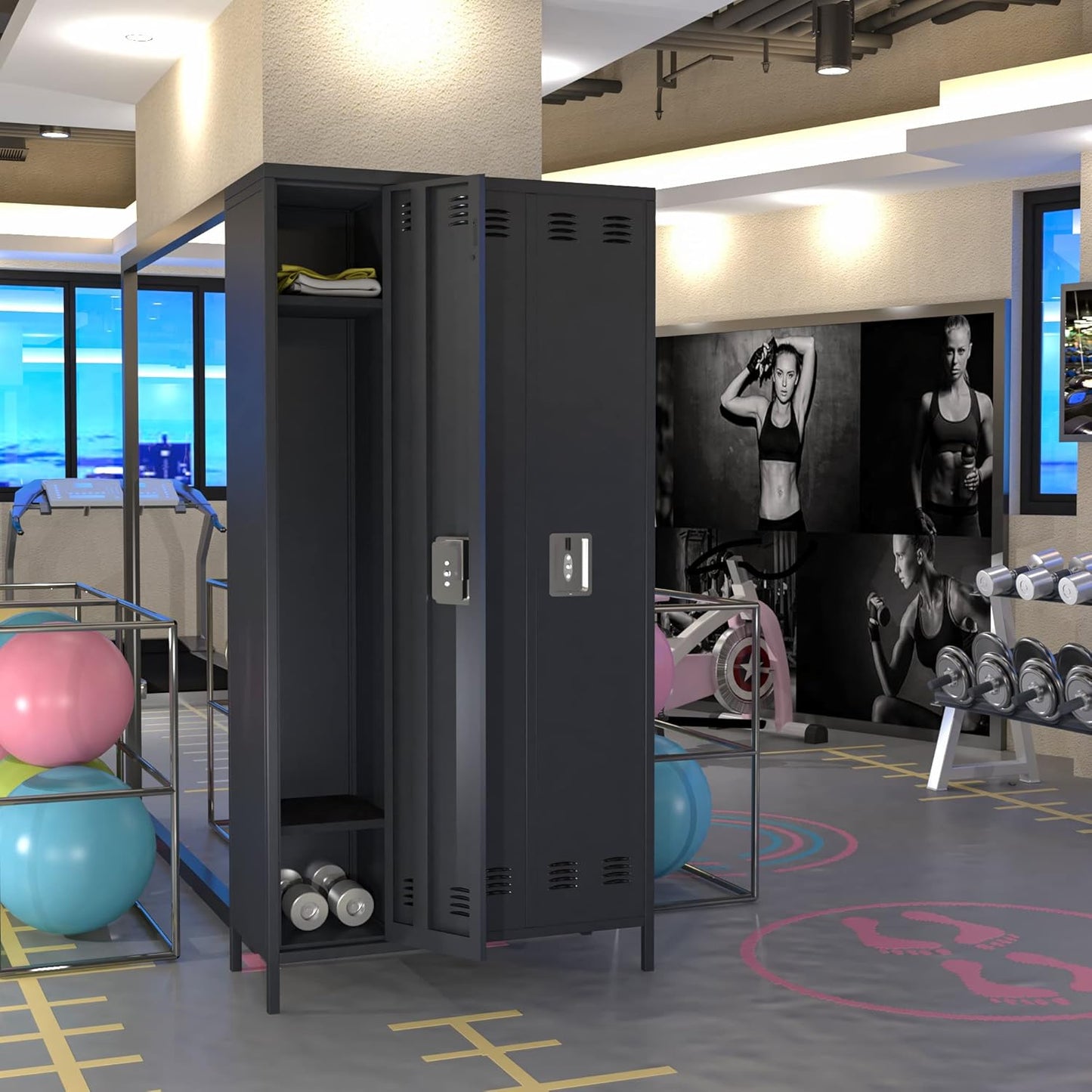 3 Doors Metal Lockers for Employees with 9 Hooks for Offices School Gyms Home,Assembly Required,Dark Gray