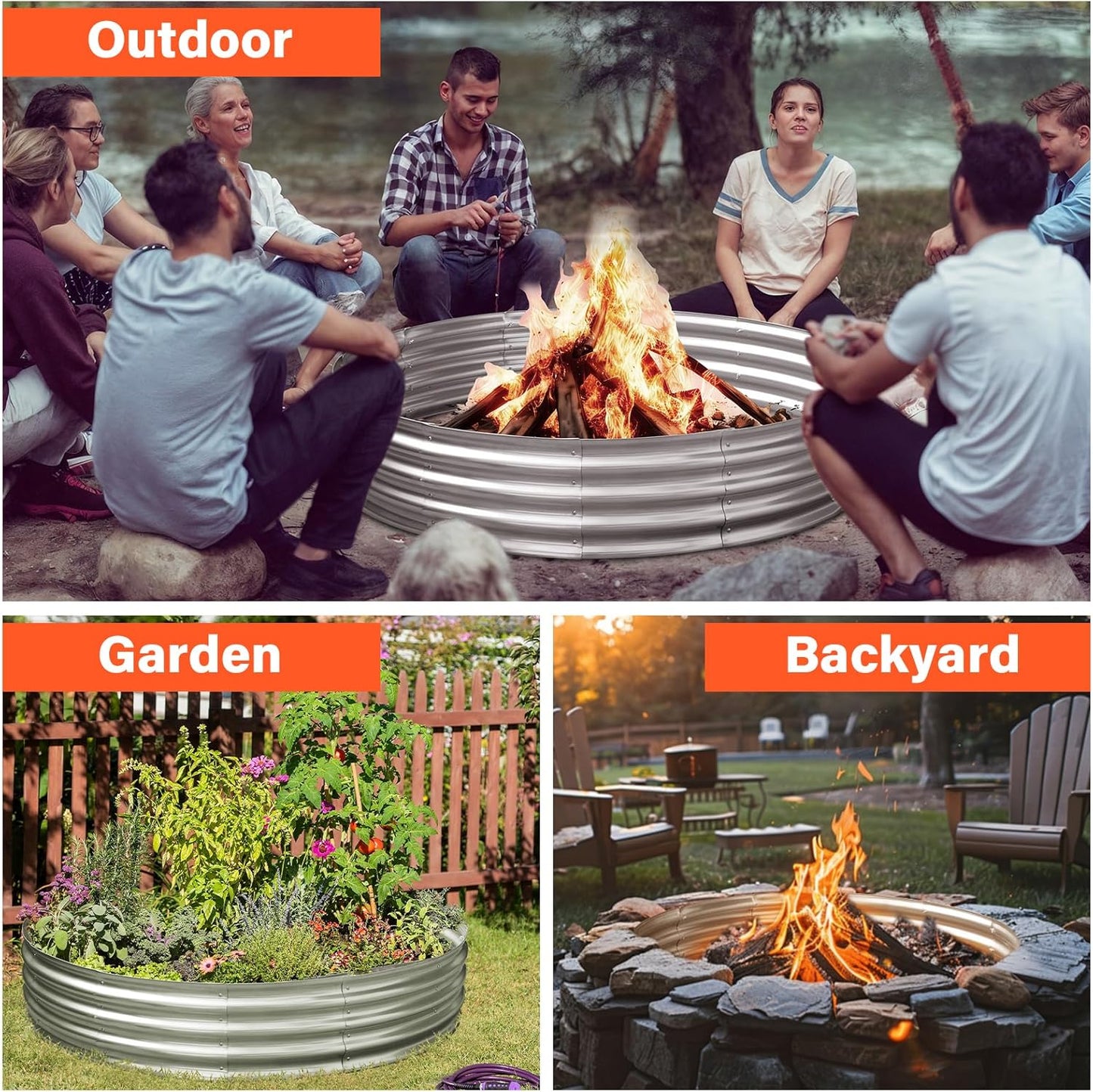 HGD 60 Inch Large Galvanized Steel Metal Fire Pit Ring - 5FT Heavy Duty Fire Rings for Outside Wood Burning - 12" Tall Portable Bonfire Firepit for Backyard, Patio, Camping