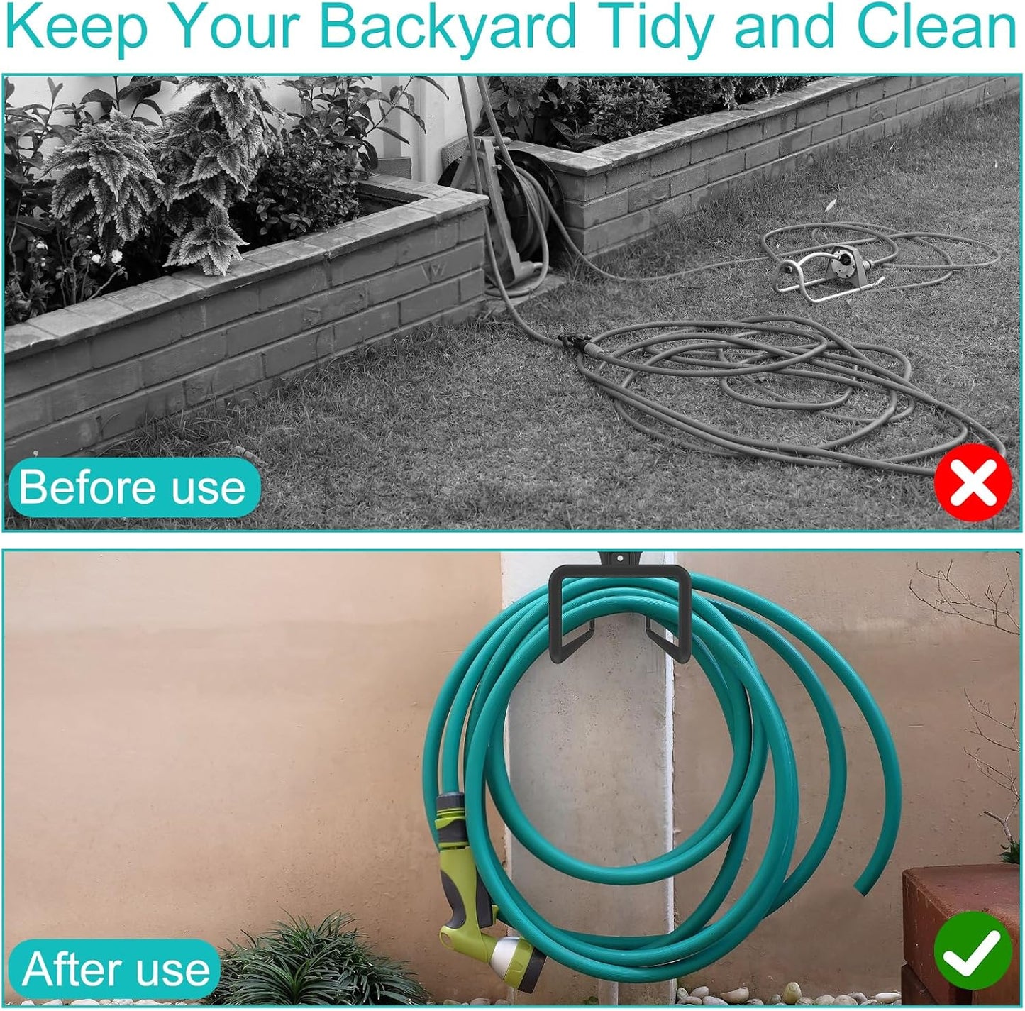 3PCS Metal Garden Hose Hook Heavy Duty Water Hose Hook Wall Mounted Garage Hook Sturdy Storage Bracket Stand Organizer 120lbs for Water Extension Cords Black