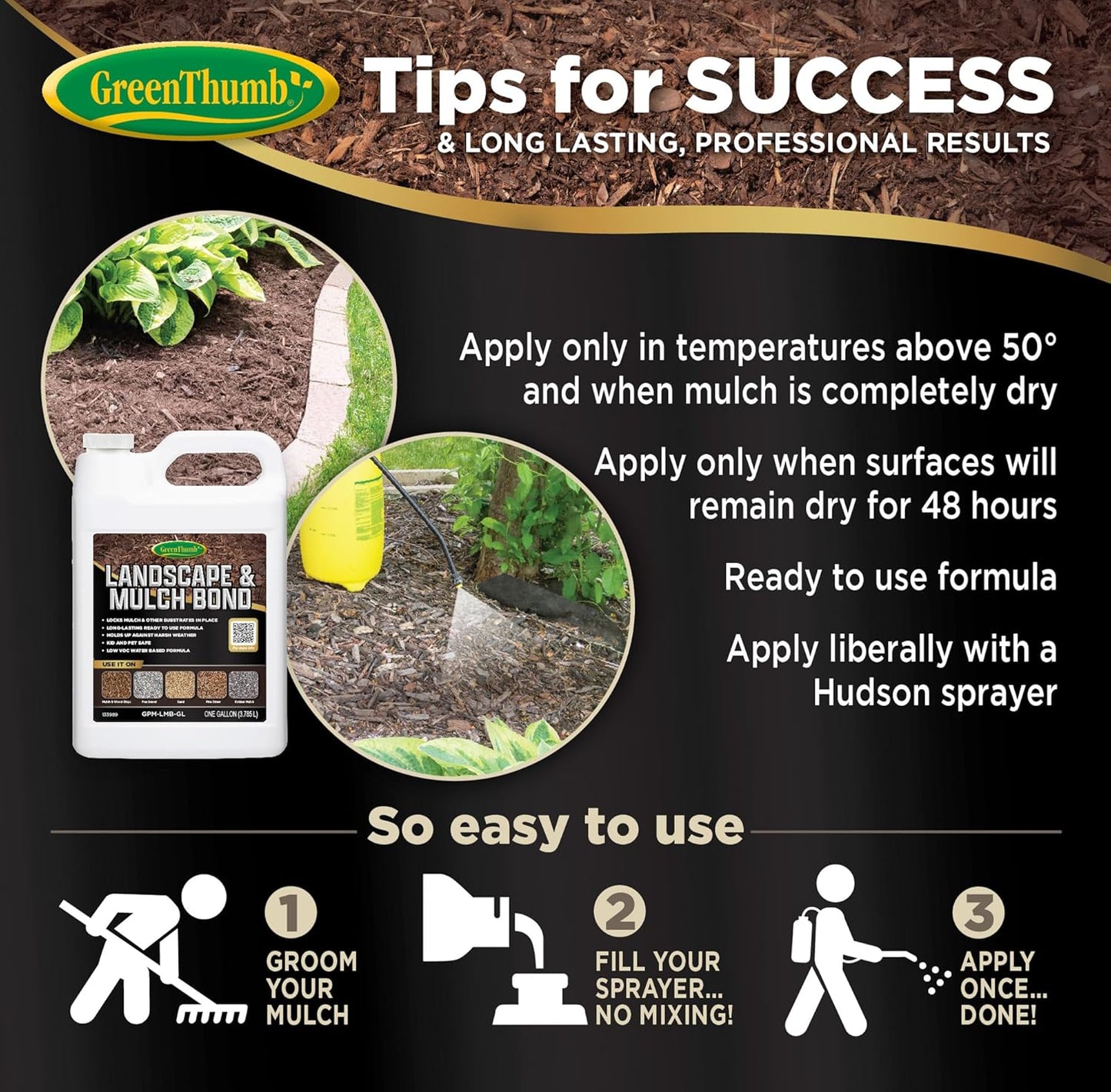 GreenThumb, Landscape and Mulch Bond, Mulch Glue for Landscaping, Rock, Pea Gravel & More, Non-Toxic, Ready-to-Use Mulch Binder Glue, 1 Gallon