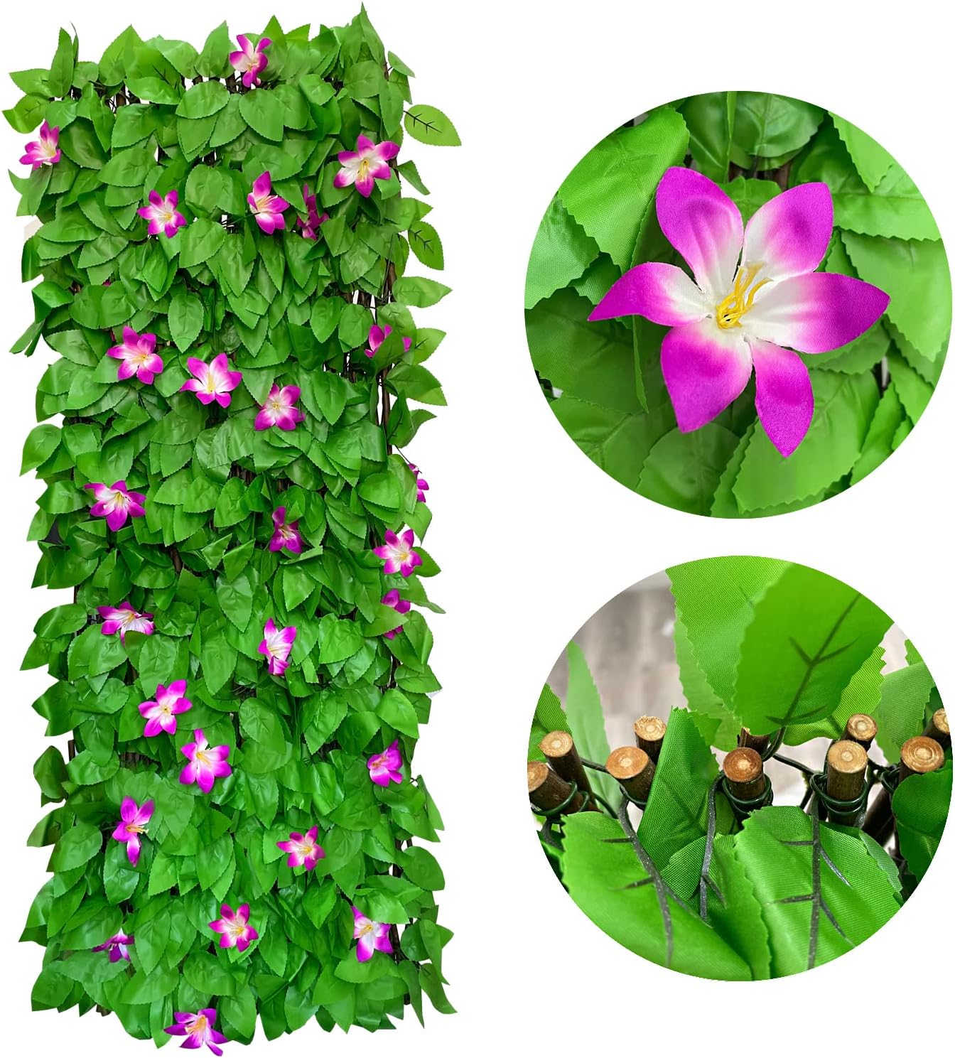 Expandable Fence Privacy Screen for Balcony Patio Outdoor,Decorative Faux Ivy Fencing Panel,Artificial Hedges (Single Sided Leaves)