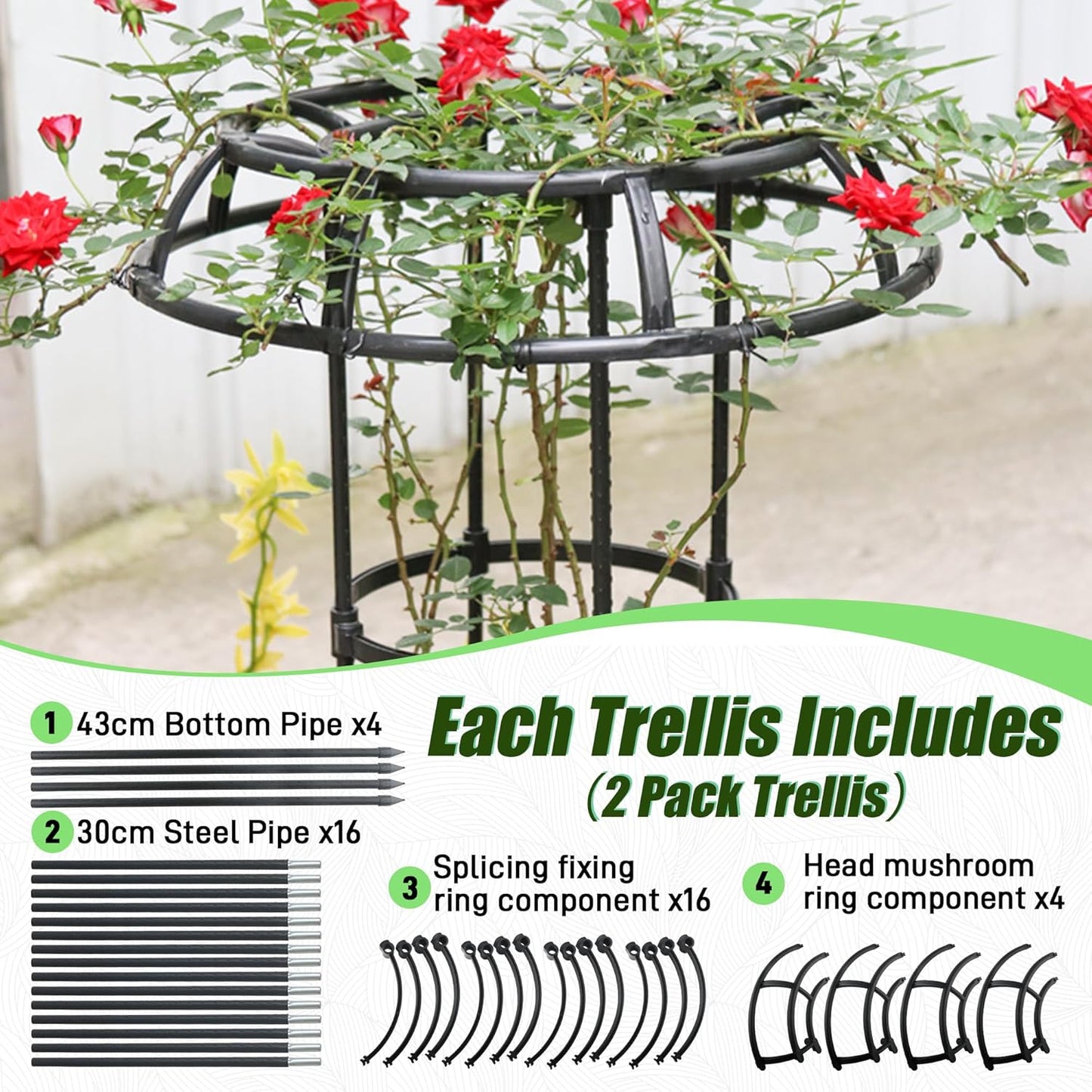 Garden Trellis for Climbing Plants Outdoor, 65 Inch Mushroom Top Trellis for Climbing Plants, Plant Trellis Support for Potted Plants Climbing Vine Rose Clematis Vegetable Trellis, 1 Pack