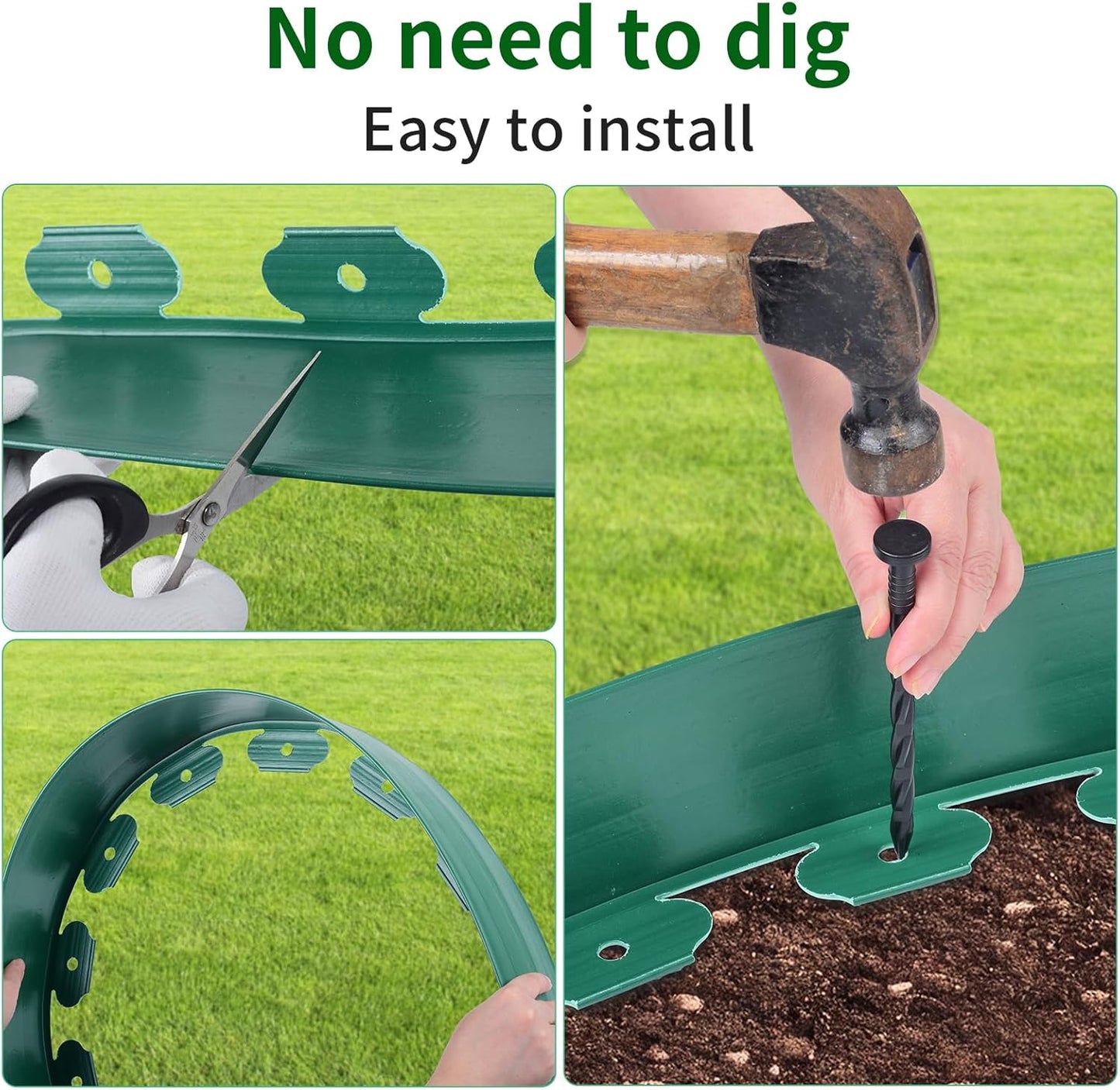 4 in x 100 Ft Garden Landscape Edging, No Dig Garden Edging Border Kit with 184 Pcs Spikes for Flower Bed Lawn Yard Grass Green