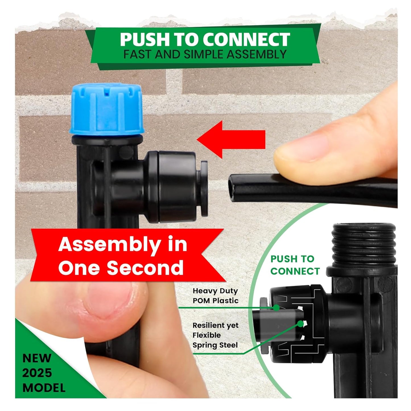 Bonviee 40-Pack Drip Irrigation Emitters- 1/4" Push-to-Connect Precision Irrigation Stakes - Low Flow Garden Watering System for Vegetables, Shrubs & Flower Beds