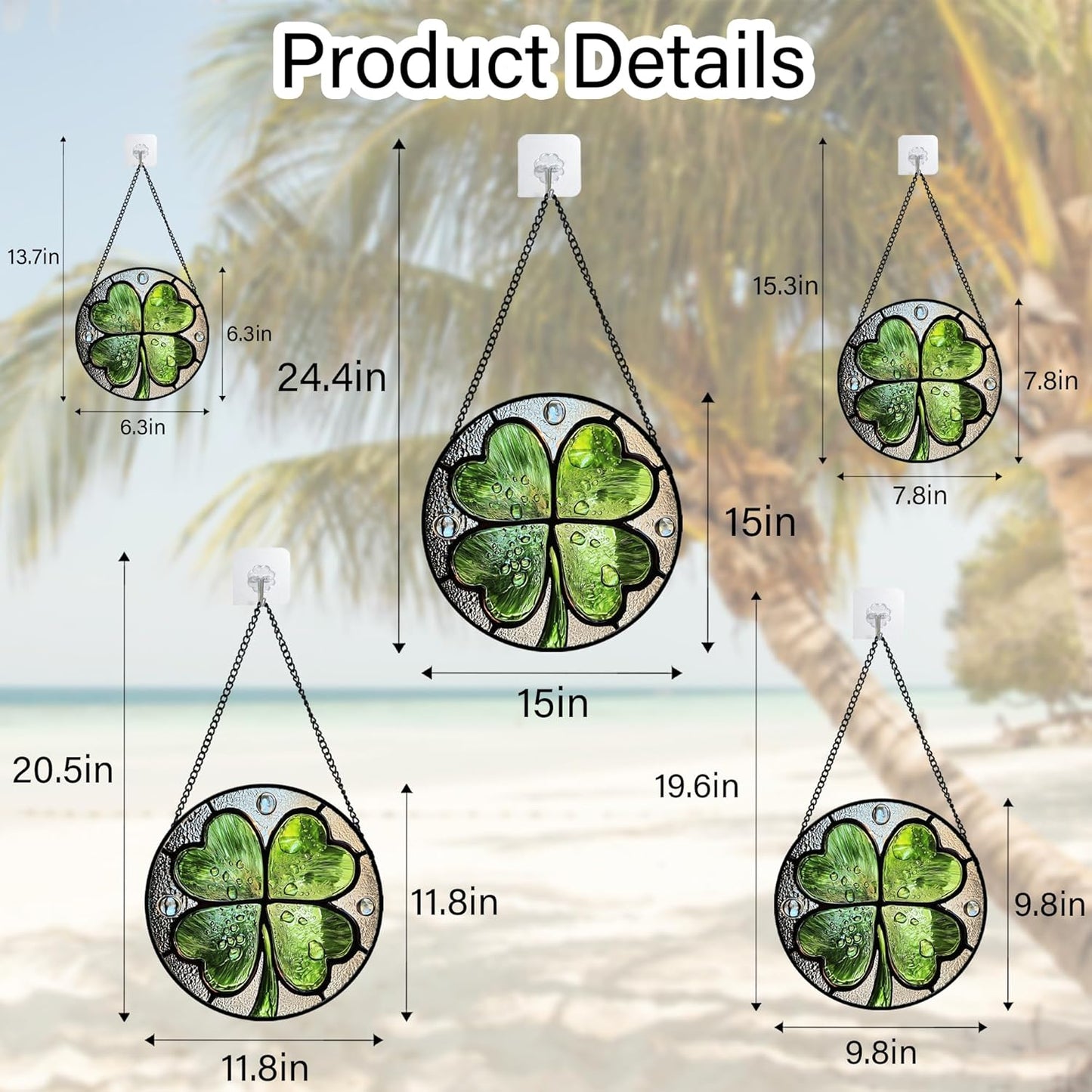 Stained Glass Window Hanging, Green Silver 4 Leaf Clover Sun Catcher for Window Door Home Decor Plant Suncatcher Christmas Mother's Day Birthday Gifts for Women Men Mom Nana 9.8 in