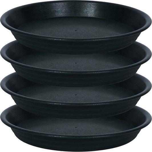4 Pack Plant Saucer Drip Tray 13 14 inch, Large Plastic Flower Planter Saucers and Drip Trays for Indoors Outdoors, Heavy Durable Plant Plate Water Catcher (14", Black)