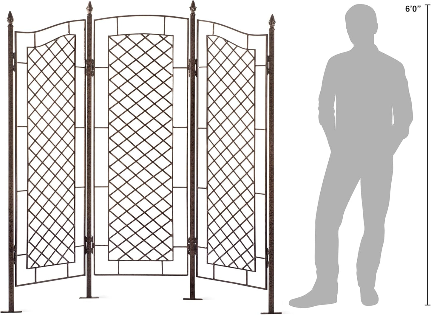 H Potter Large Garden Trellis for Climbing Plants Wrought Iron Metal 3 Panel Ivy Garden Privacy Screen Patio Deck GAR573L