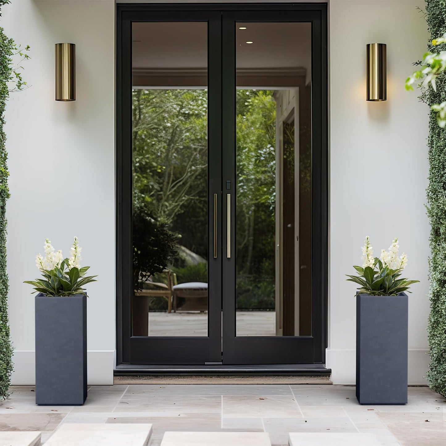 Kante 20.3" H Tall Rectangular Concrete Planter, Modern Square Diameter Plant Pot with Drainage Hole and Rubber Plug for Indoor Outdoor Home Patio Garden, Dark Gray